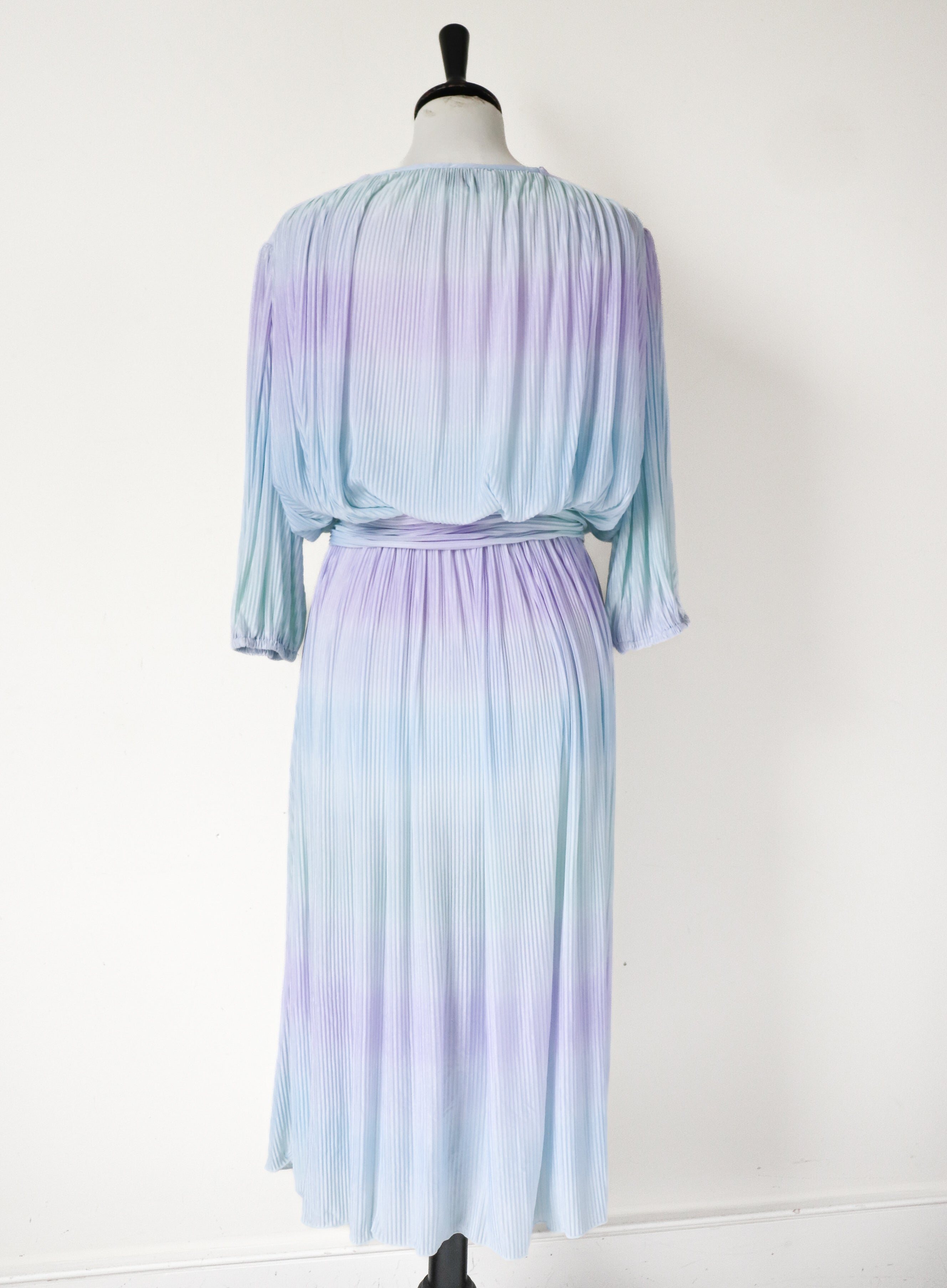 Pleated Pastel Wrap Dress - Vintage 1980s - Brigitte - Fit M / L  - UK 12 / 14