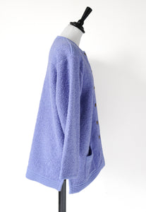 Collarless Boucle Knit Vintage Jacket  - Lilac Purple - M / L