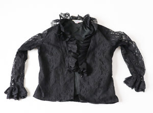 Vintage Black Lace Ruffle Blouse - 1960s Elsie Whiteley -  Fit M / UK 12