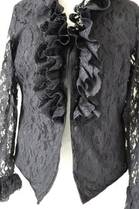 Vintage Black Lace Ruffle Blouse - 1960s Elsie Whiteley -  Fit M / UK 12