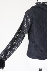 Vintage Black Lace Ruffle Blouse - 1960s Elsie Whiteley -  Fit M / UK 12