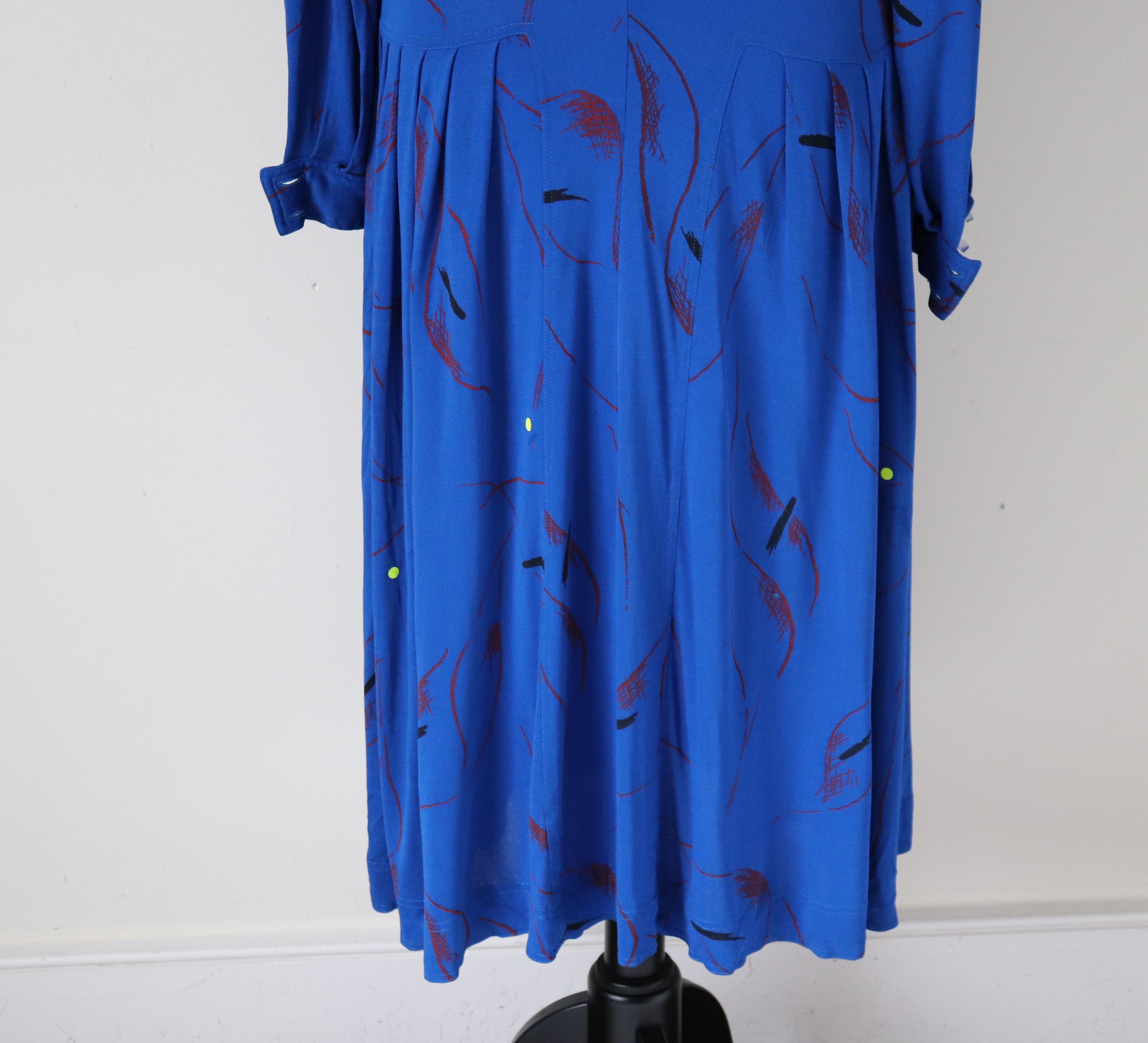 Jean Muir Vintage Dress - Rare - Blue 1980s Patterned - Fit S / UK 10