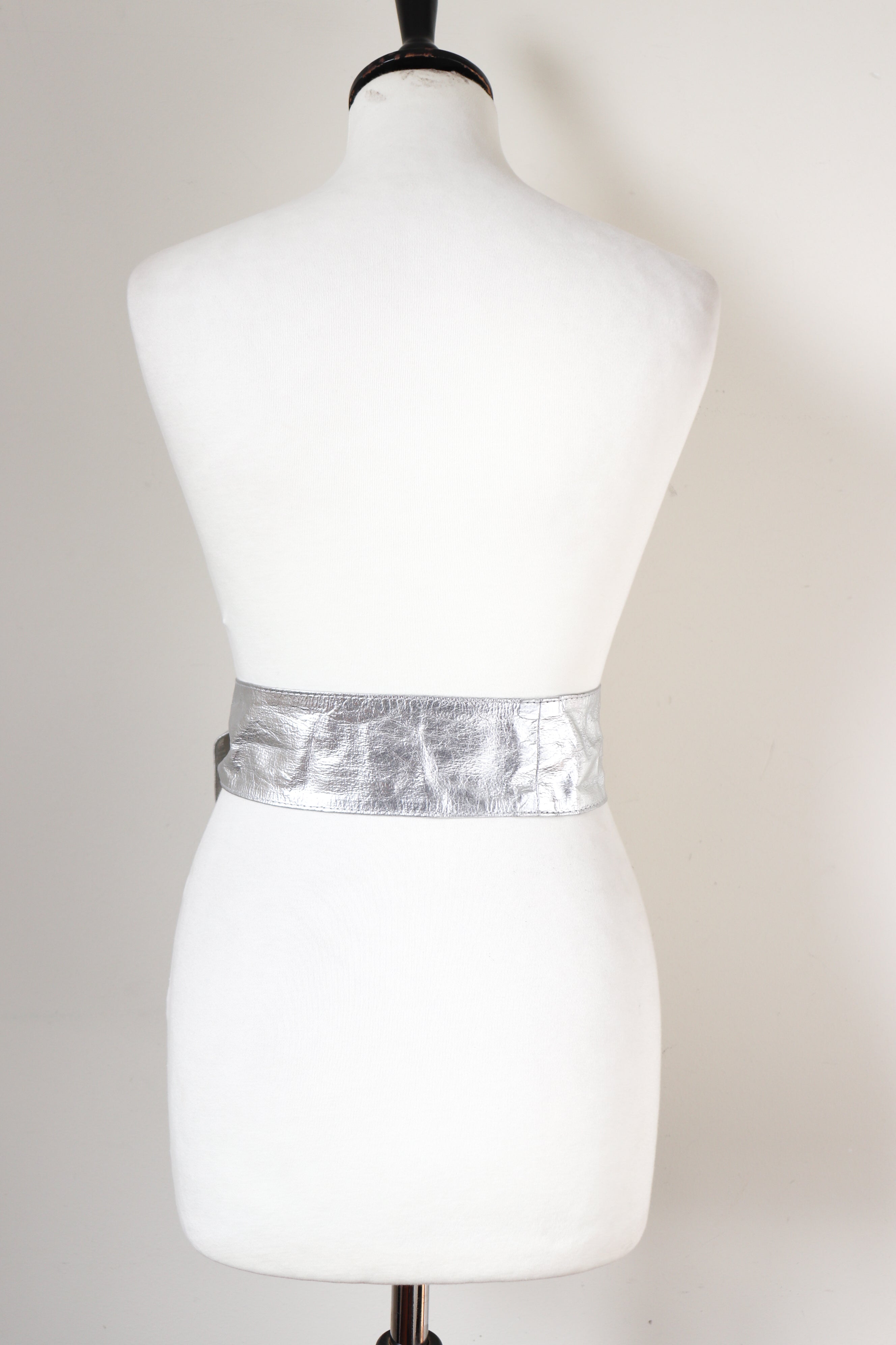 Vintage Silver Leather Belt Tie - 1980s - M / L