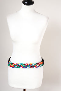 Plaited Beaded Belt - 1980s Vintage - Multicolours - Fit  S / M