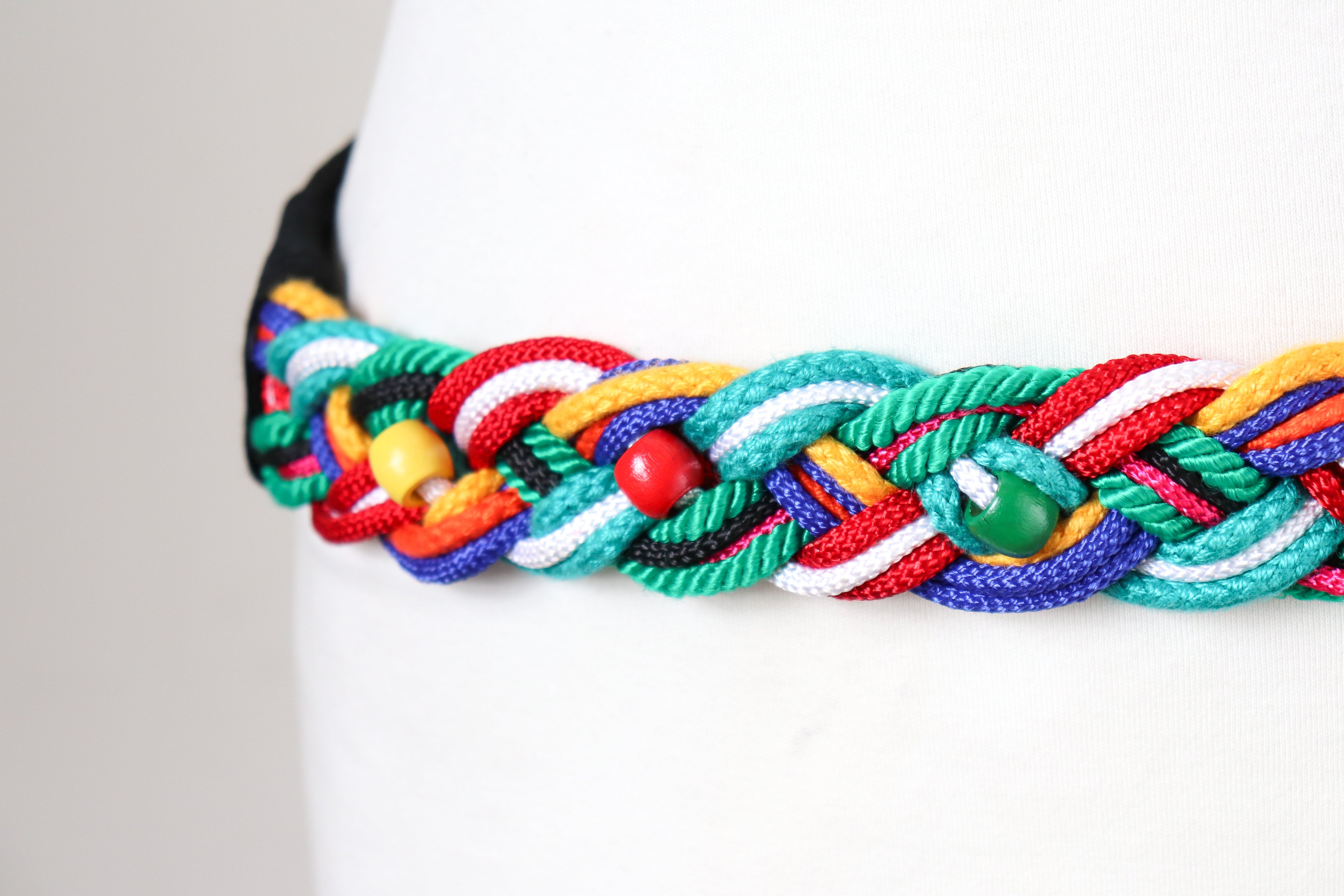 Plaited Beaded Belt - 1980s Vintage - Multicolours - Fit  S / M