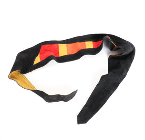 Suede Leather Obi Belt Tie - 1970s Vintage - Black / Multicolours - S/ M