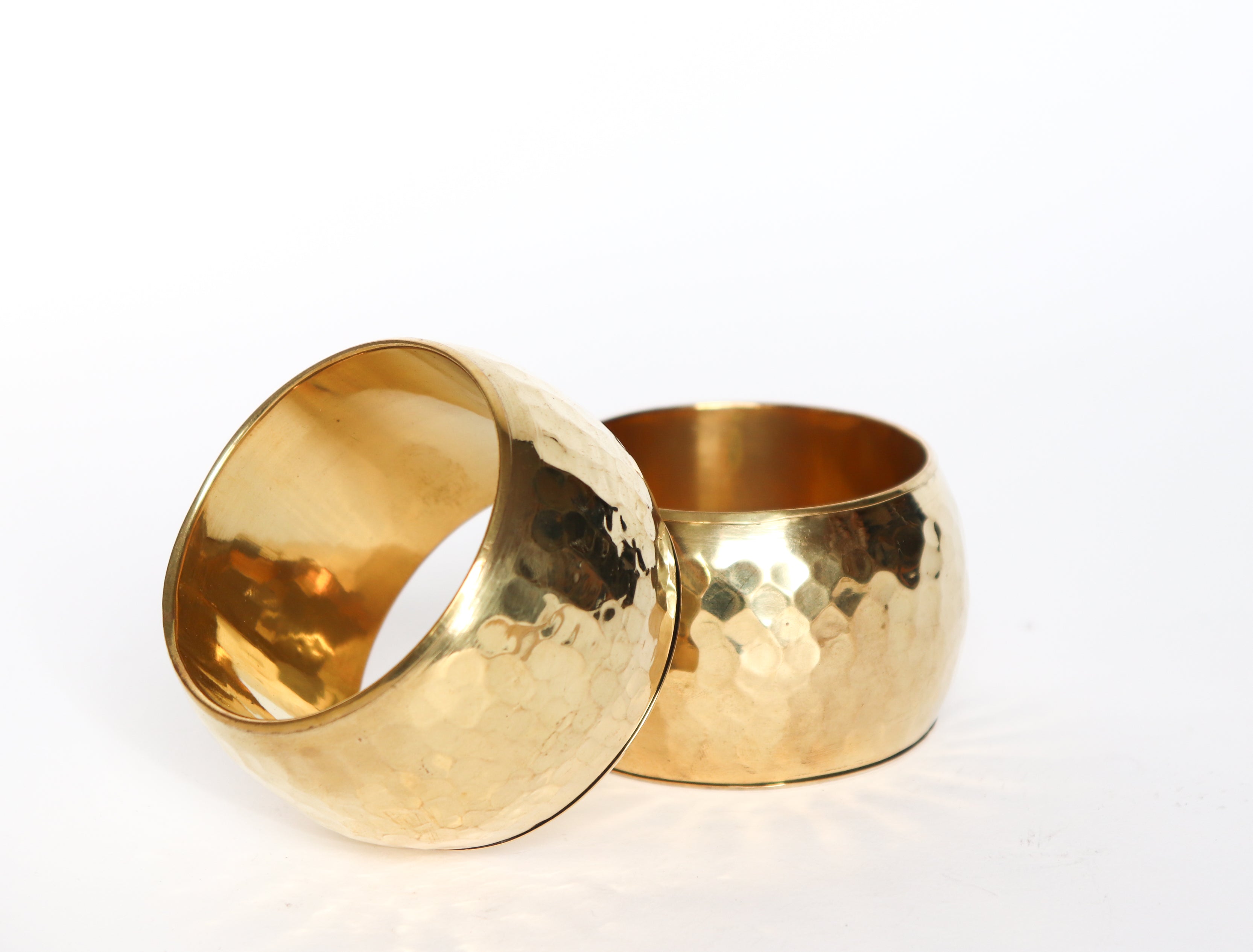Set of 2 Vintage Hammered Brass Bangles - Gold Tone - X Large