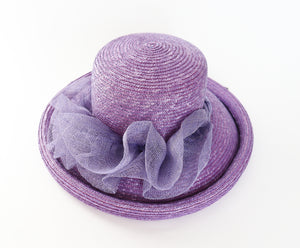 Vintage Wide Brim Hat - Debenhams 1990s - Lilac Purple - Belle Epoque Style- L