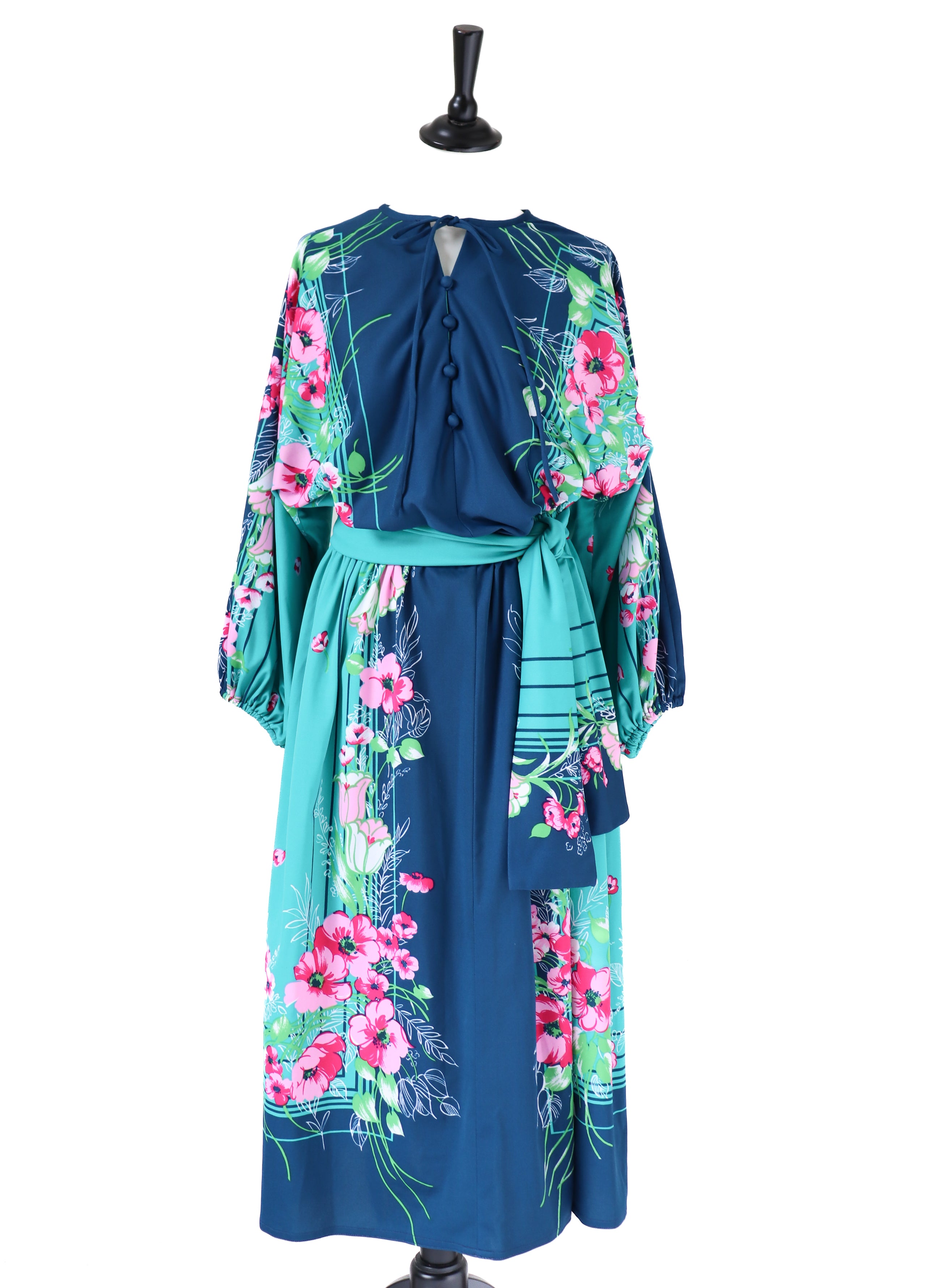 Vintage 1980s Dress - Pattern Placement Green / Pink - Fit L / UK 14