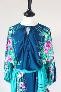 Vintage 1980s Dress - Pattern Placement Green / Pink - Fit L / UK 14
