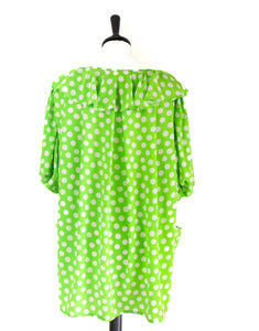 Ungaro Silk Tunic Blouse - Vintage Green Spotted Short Sleeves - Fit M / UK 12