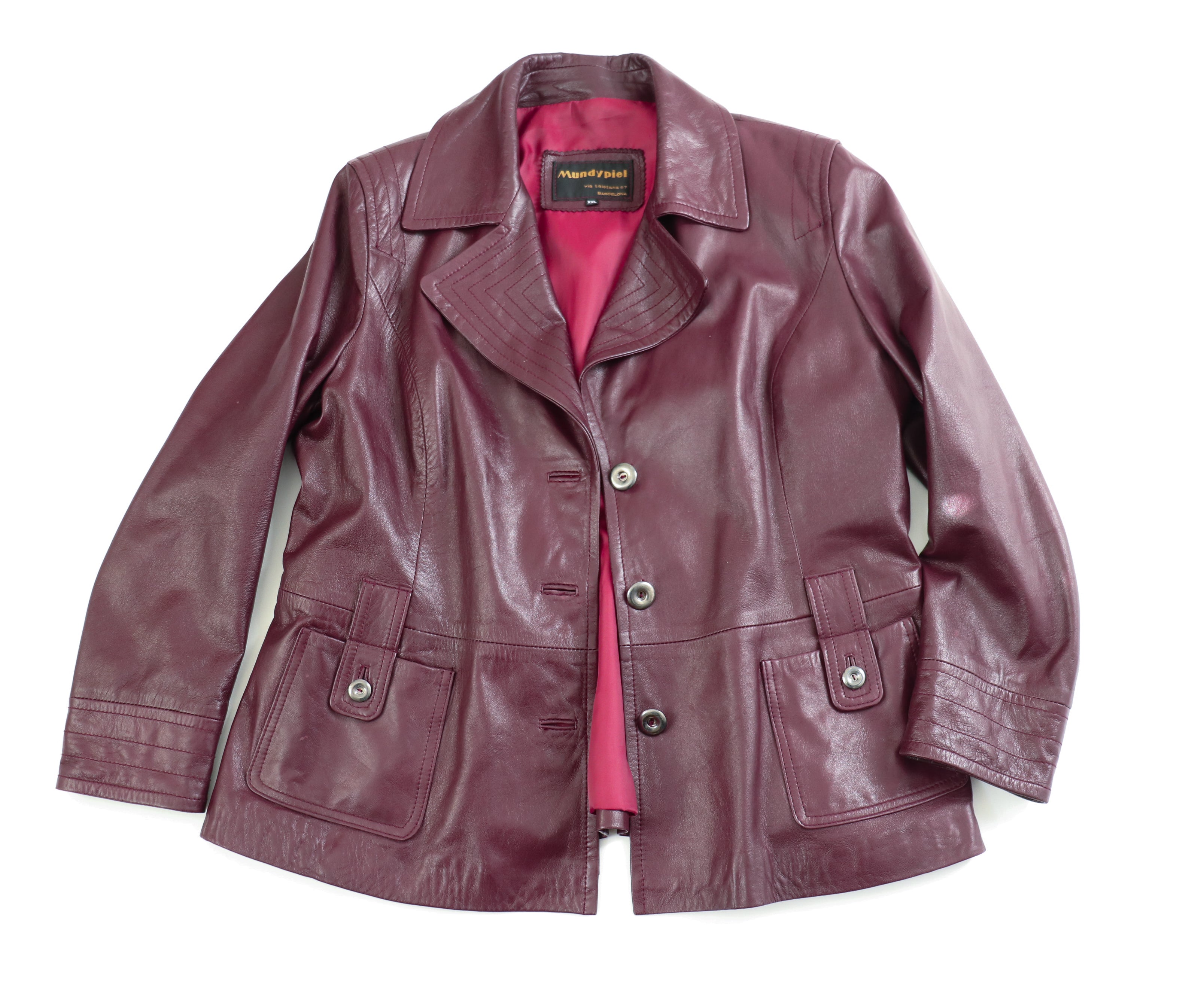 Leather Blazer Jacket - Vintage - Burgundy Red - Fit L / UK 14