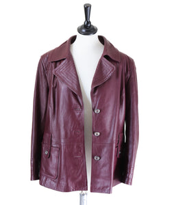 Leather Blazer Jacket - Vintage - Burgundy Red - Fit L / UK 14