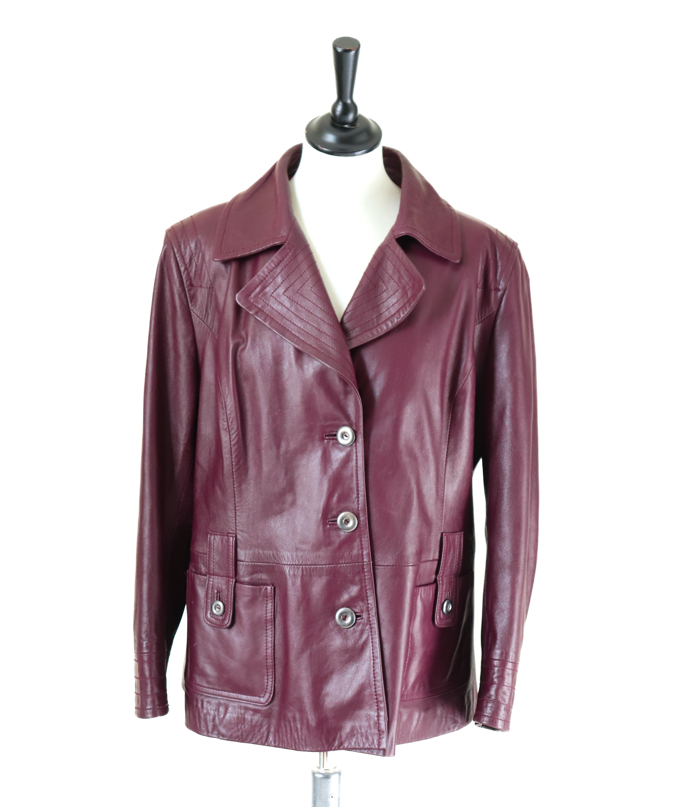 Leather Blazer Jacket - Vintage - Burgundy Red - Fit L / UK 14