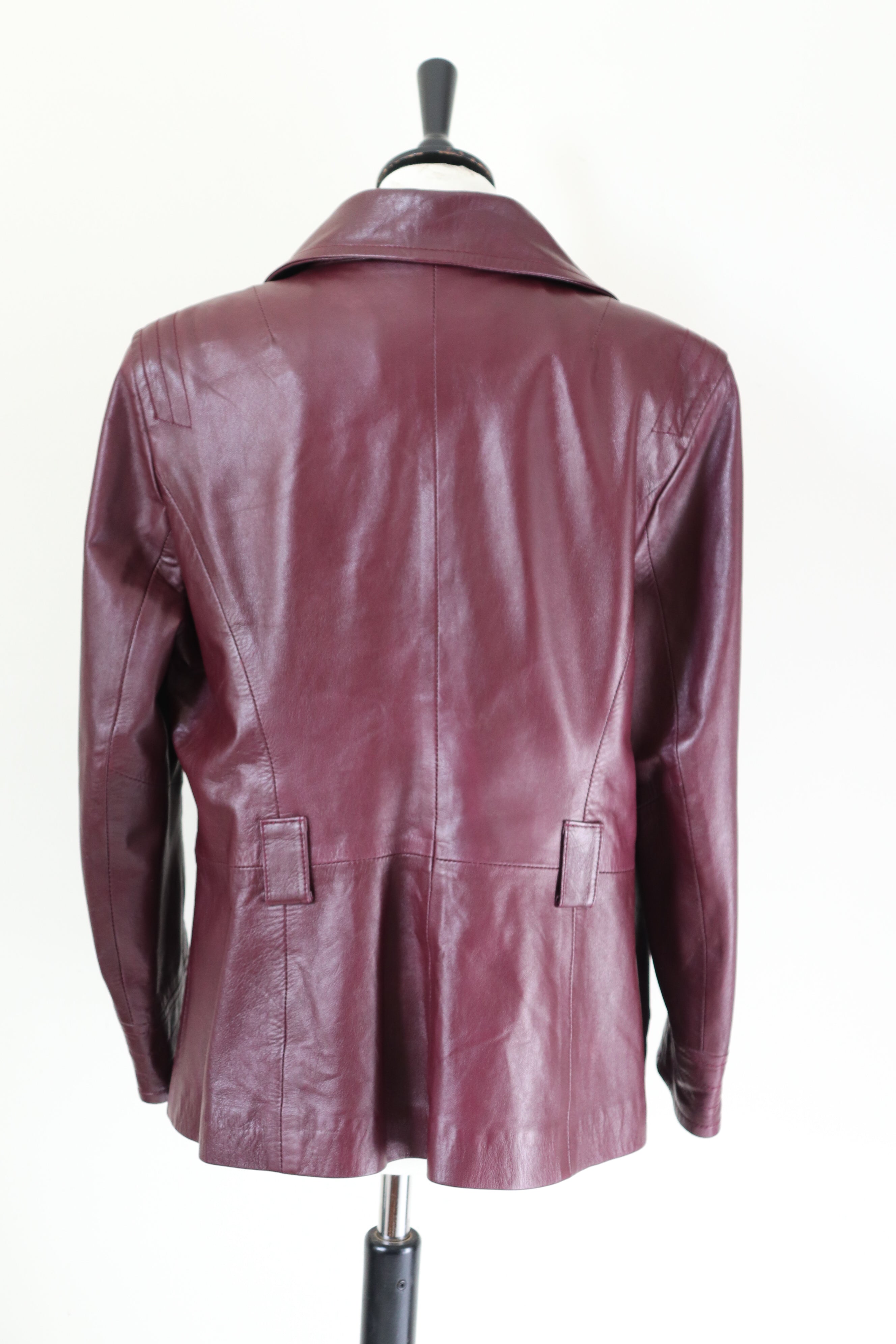 Leather Blazer Jacket - Vintage - Burgundy Red - Fit L / UK 14