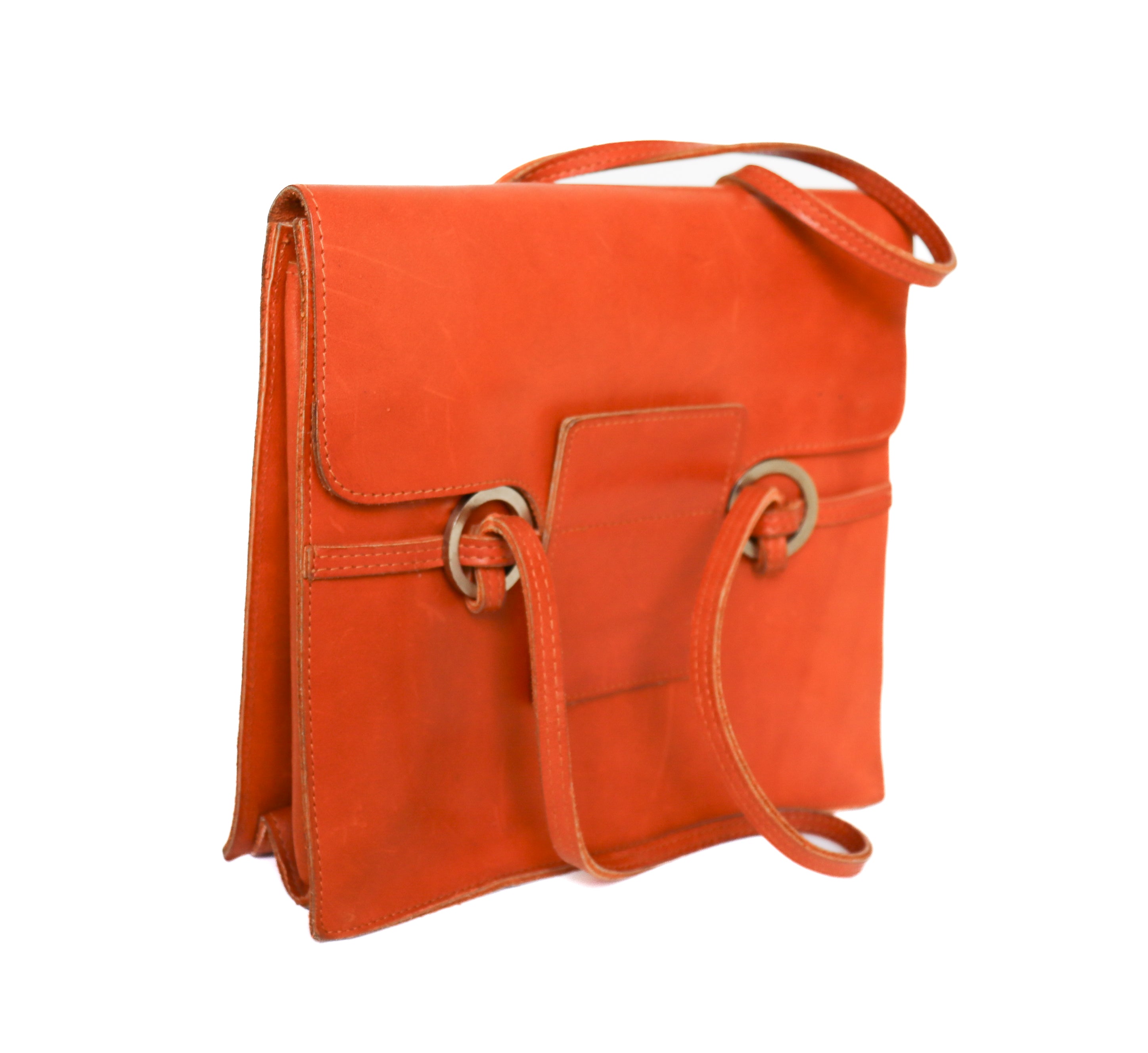 Jacques Esterel Leather Tote Bag  / Handbag - Orange Tan - Small