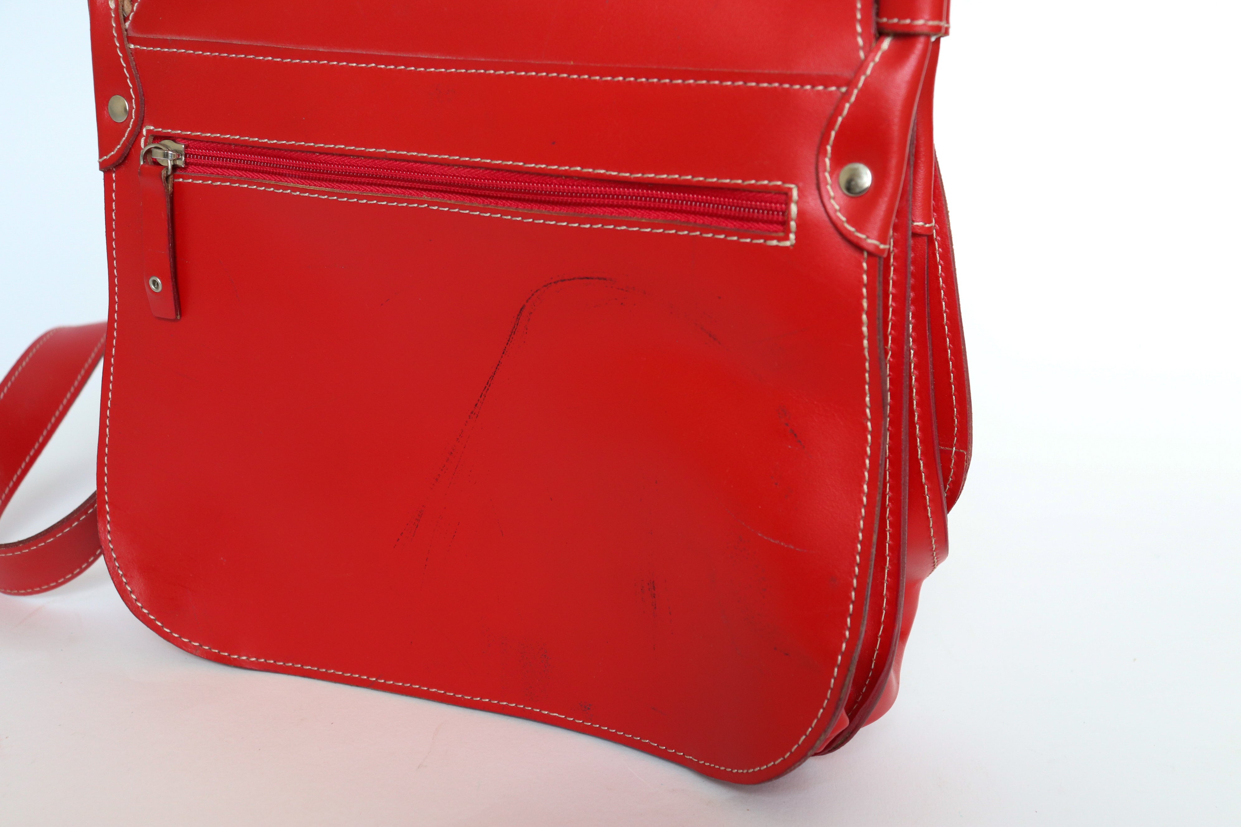 Red Leather Satchel Bag - Medium