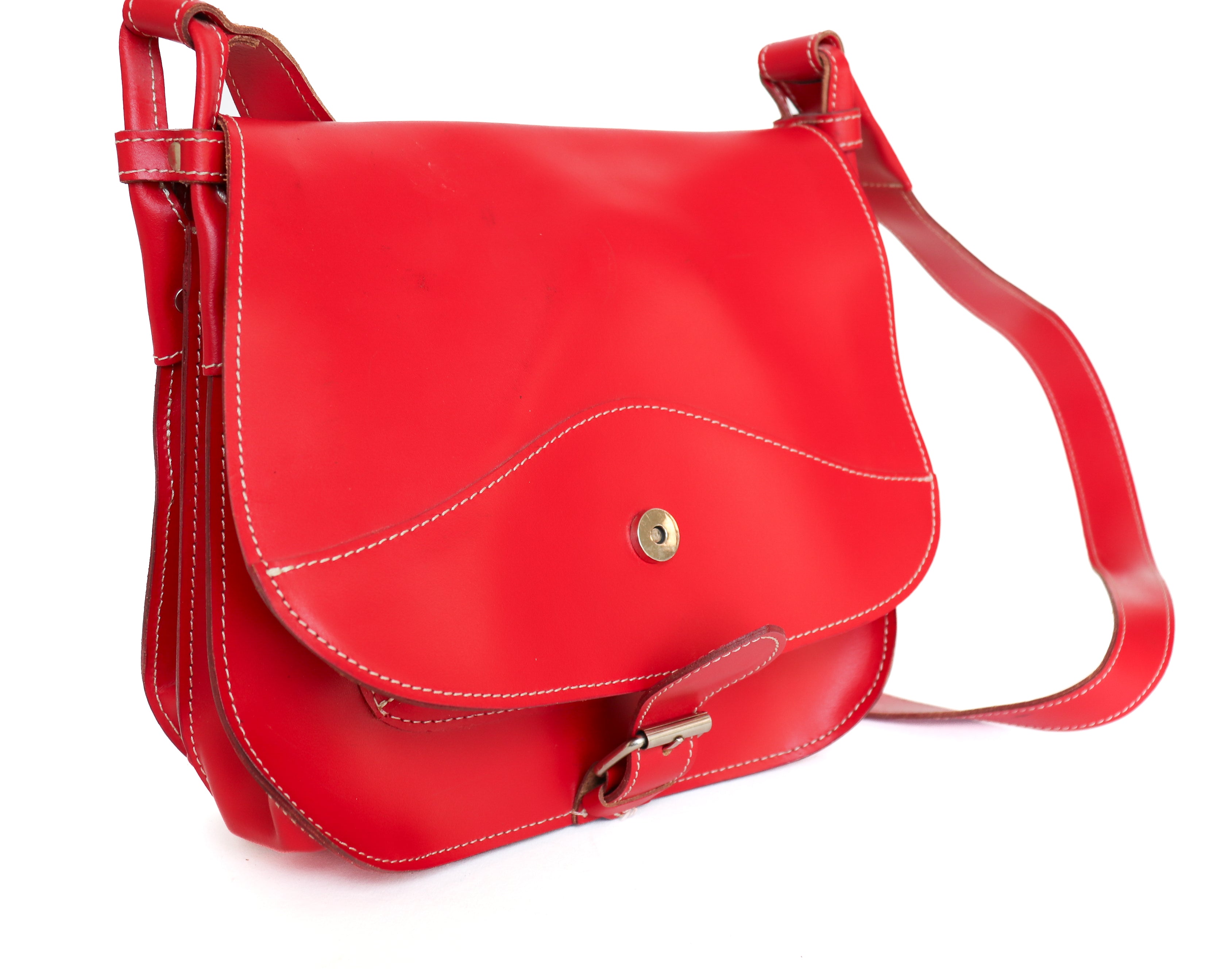 Red Leather Satchel Bag - Medium