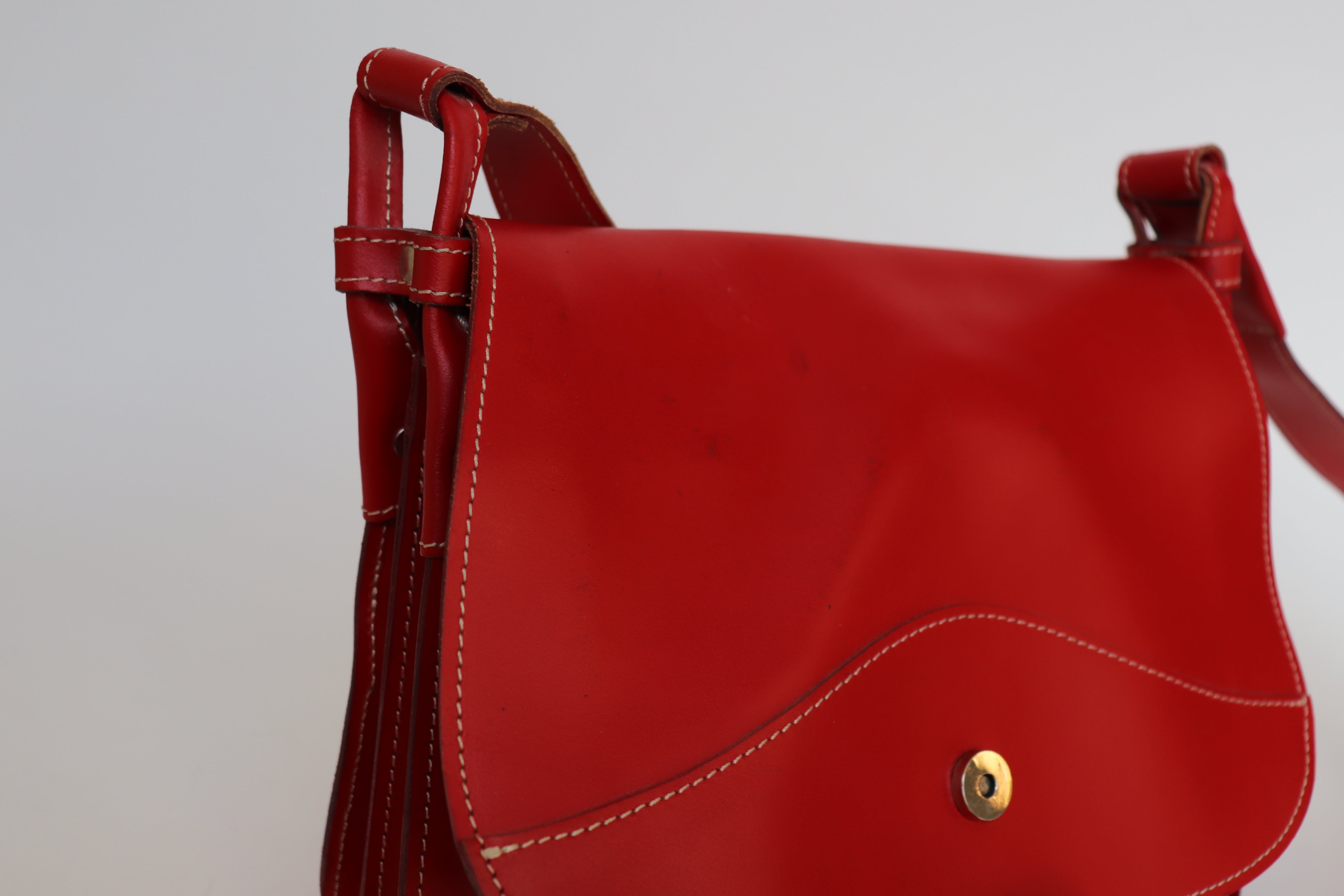 Red Leather Satchel Bag - Medium