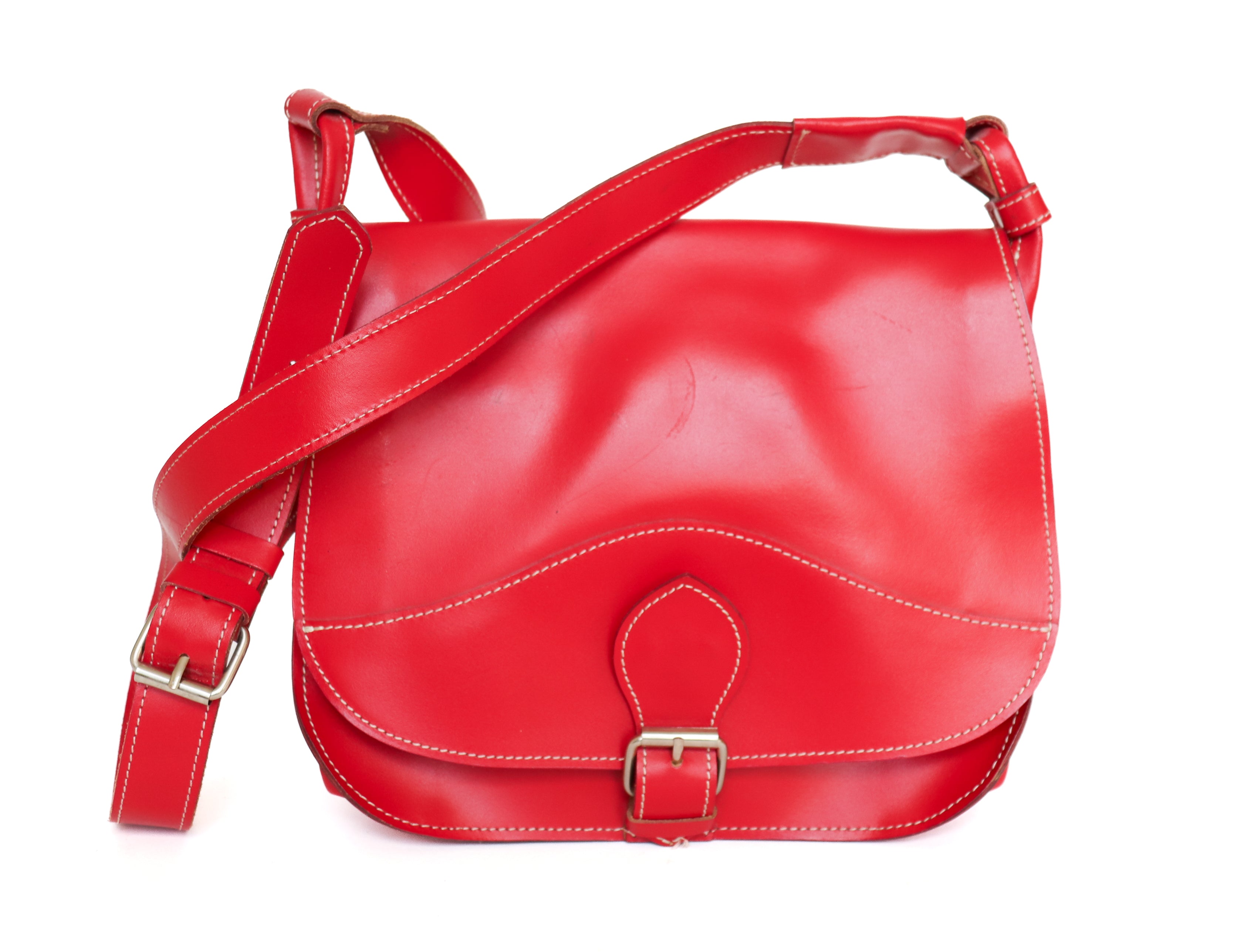 Red Leather Satchel Bag - Medium