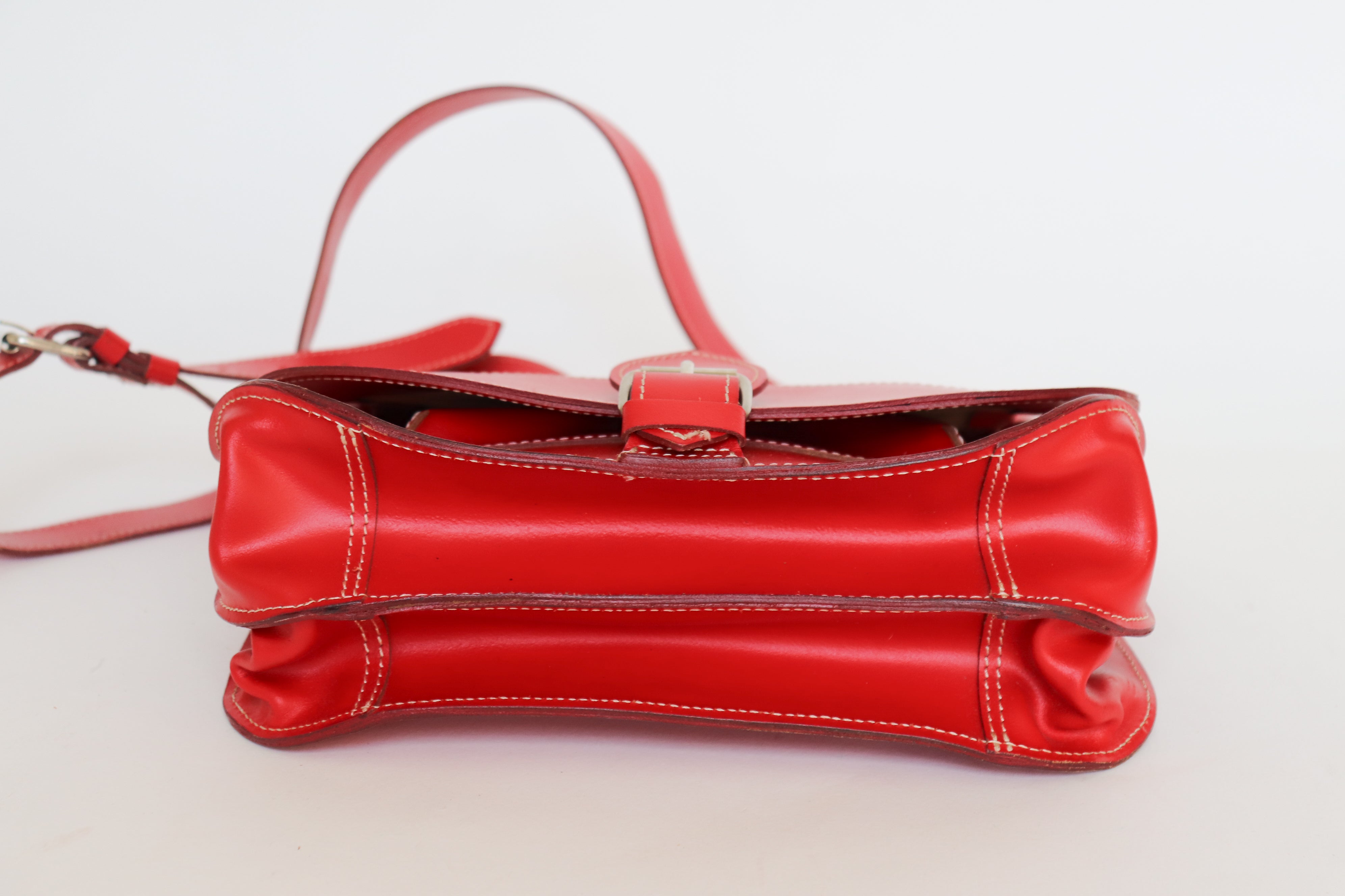 Red Leather Satchel Bag - Medium