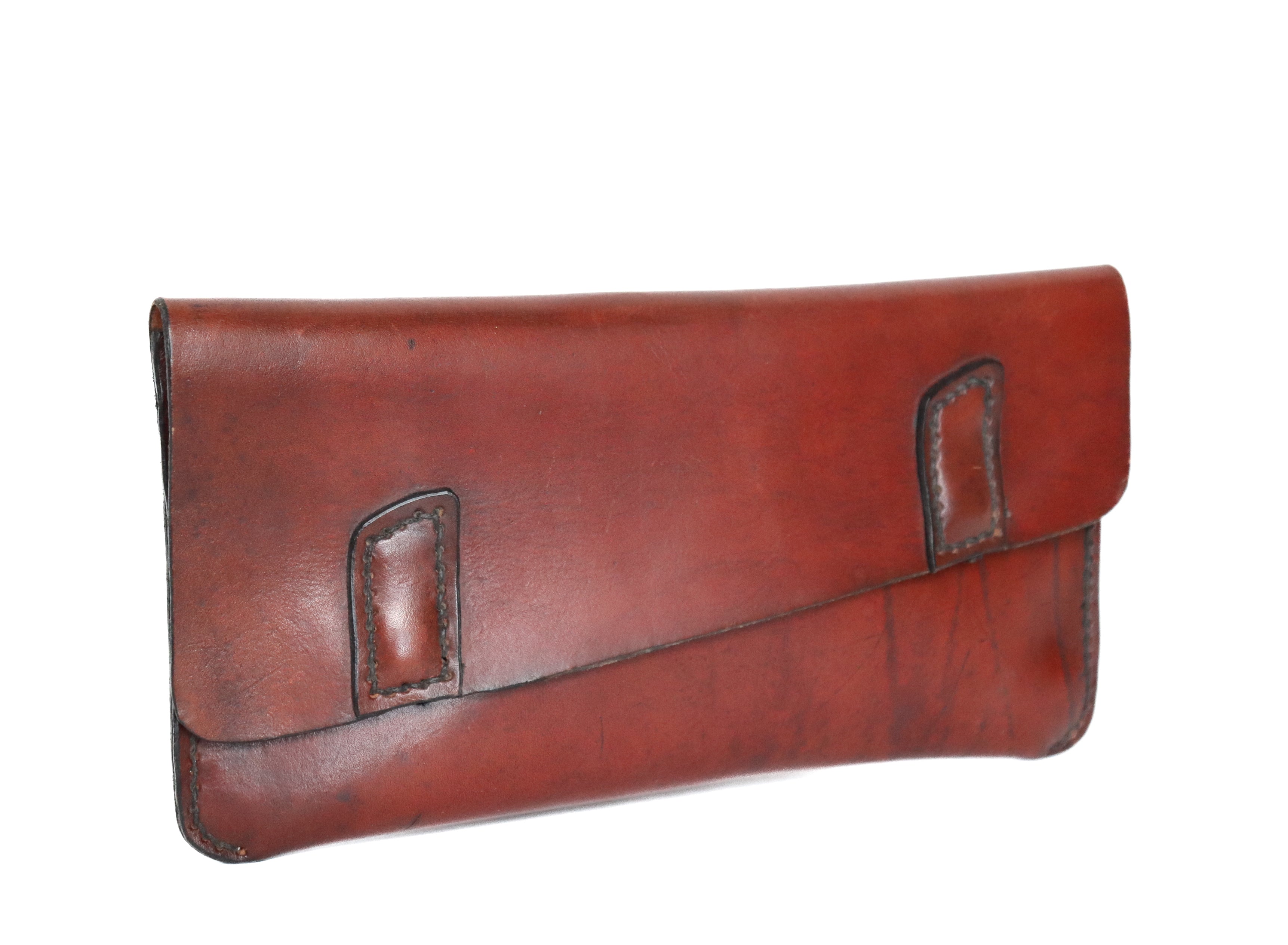 Vintage Clutch Bag - Tan Brown Leather - 1970s - Small