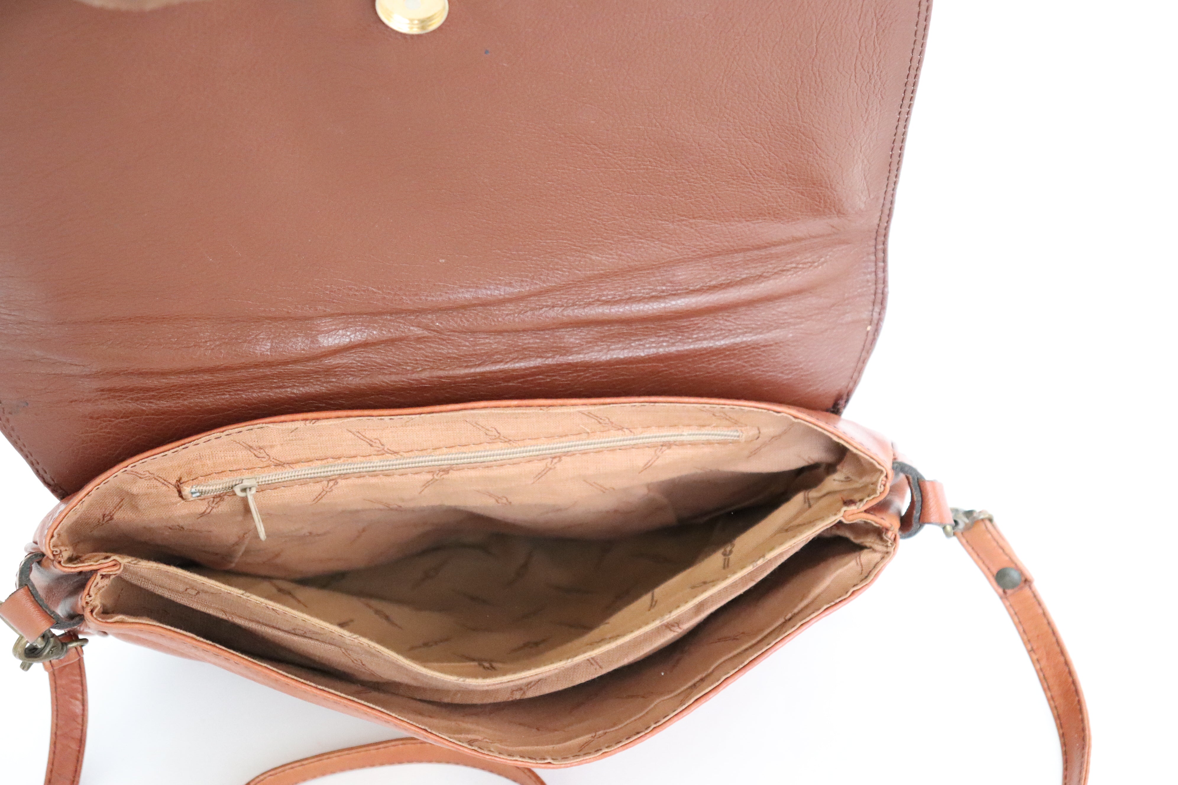 Tan Brown Leather Vintage Shoulder Bag - Palladium - 1980s  - Medium