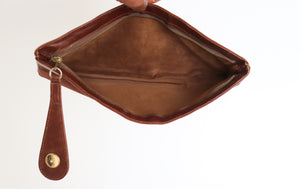 Vintage Clutch Bag - Brown Suede Leather - 1960s - Small