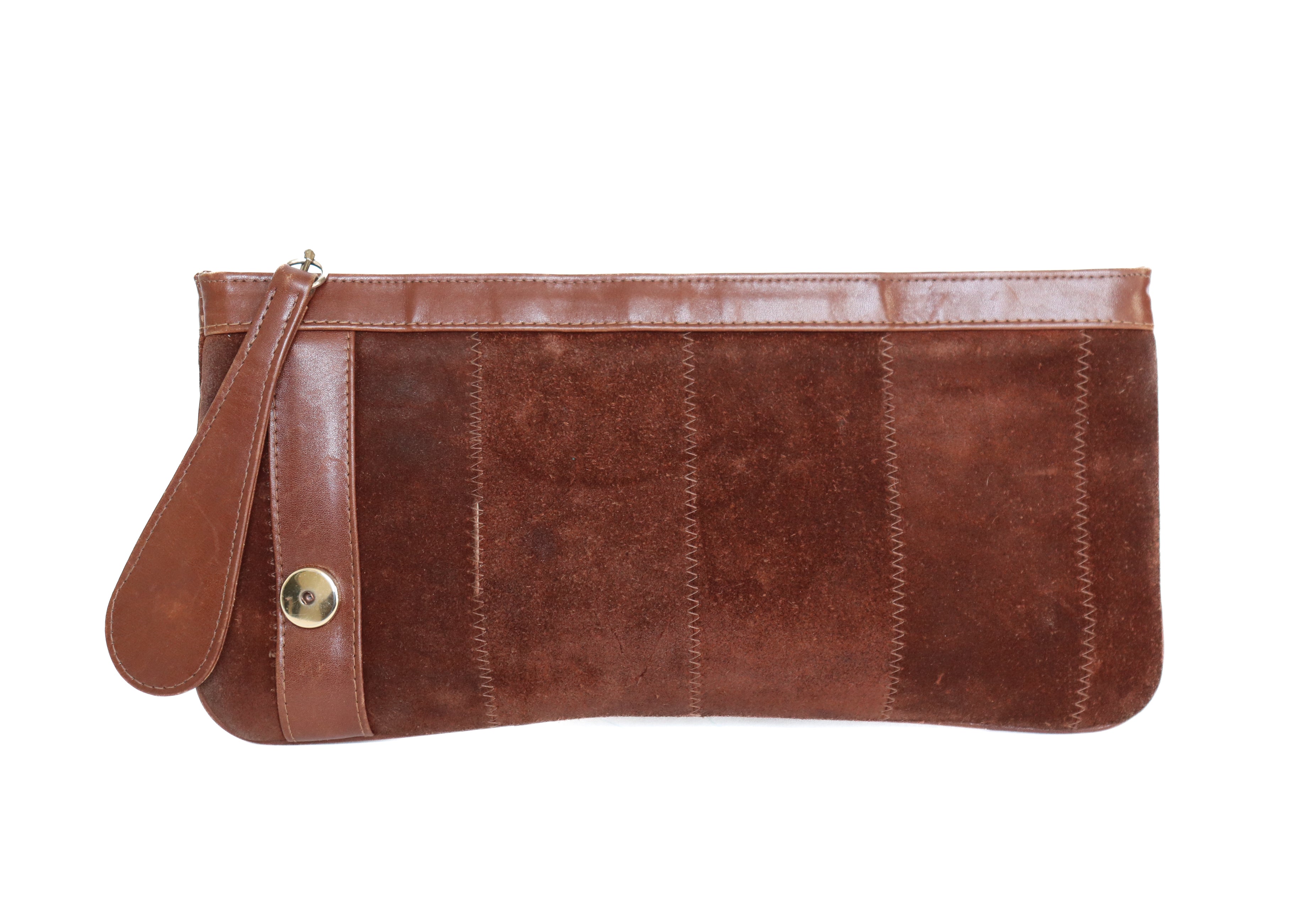 Vintage Clutch Bag - Brown Suede Leather - 1960s - Small