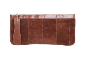 Vintage Clutch Bag - Brown Suede Leather - 1960s - Small