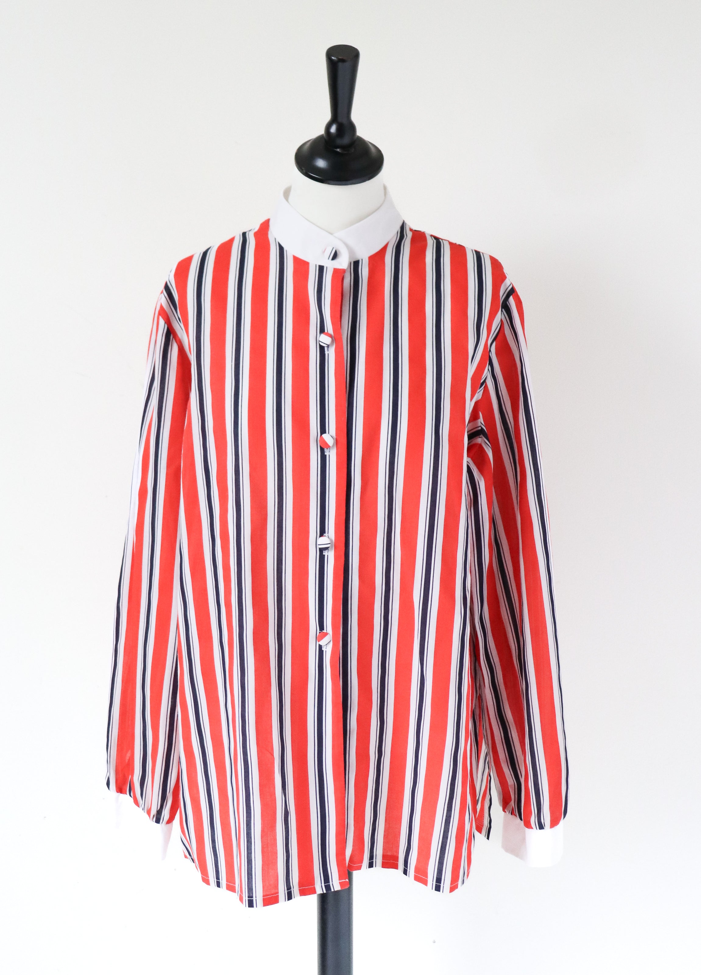 Debenhams Striped Shirt - Vintage 1980s - Red / White/ Blue  - Fit L / UK 14