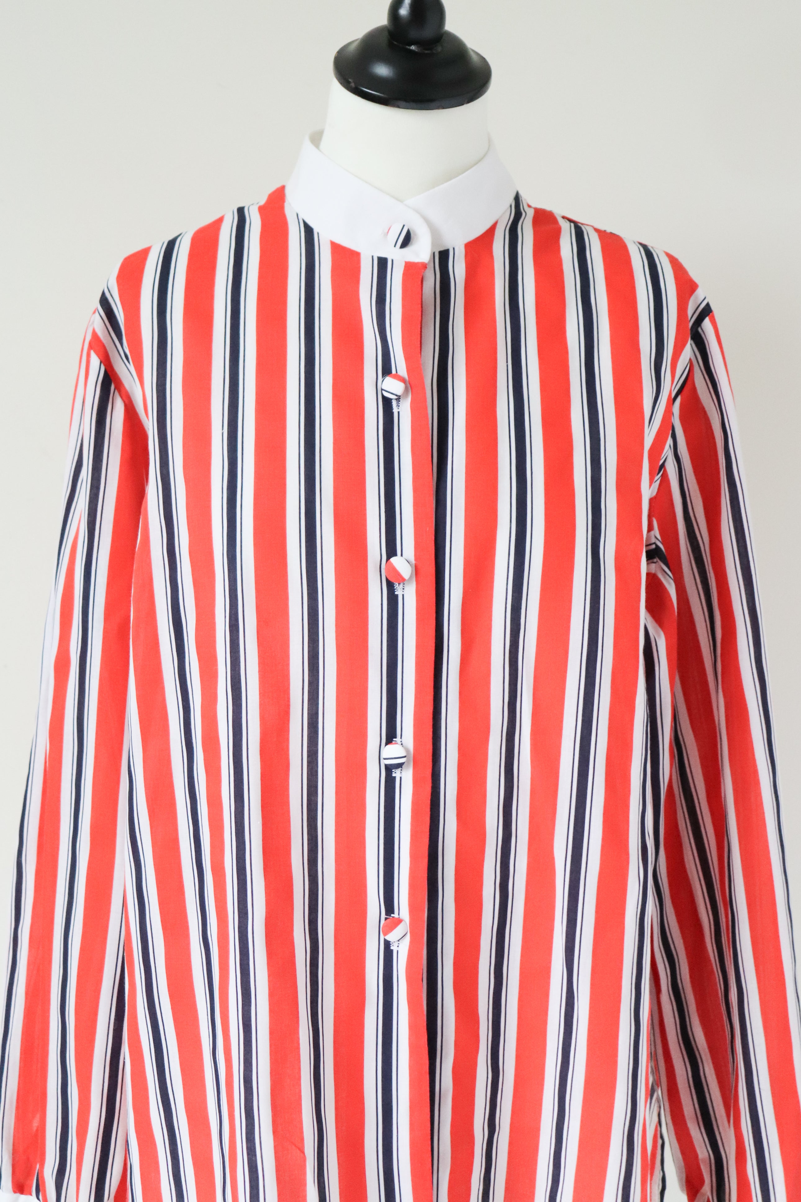 Debenhams Striped Shirt - Vintage 1980s - Red / White/ Blue  - Fit L / UK 14