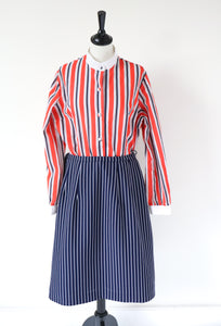 Debenhams Striped Shirt - Vintage 1980s - Red / White/ Blue  - Fit L / UK 14