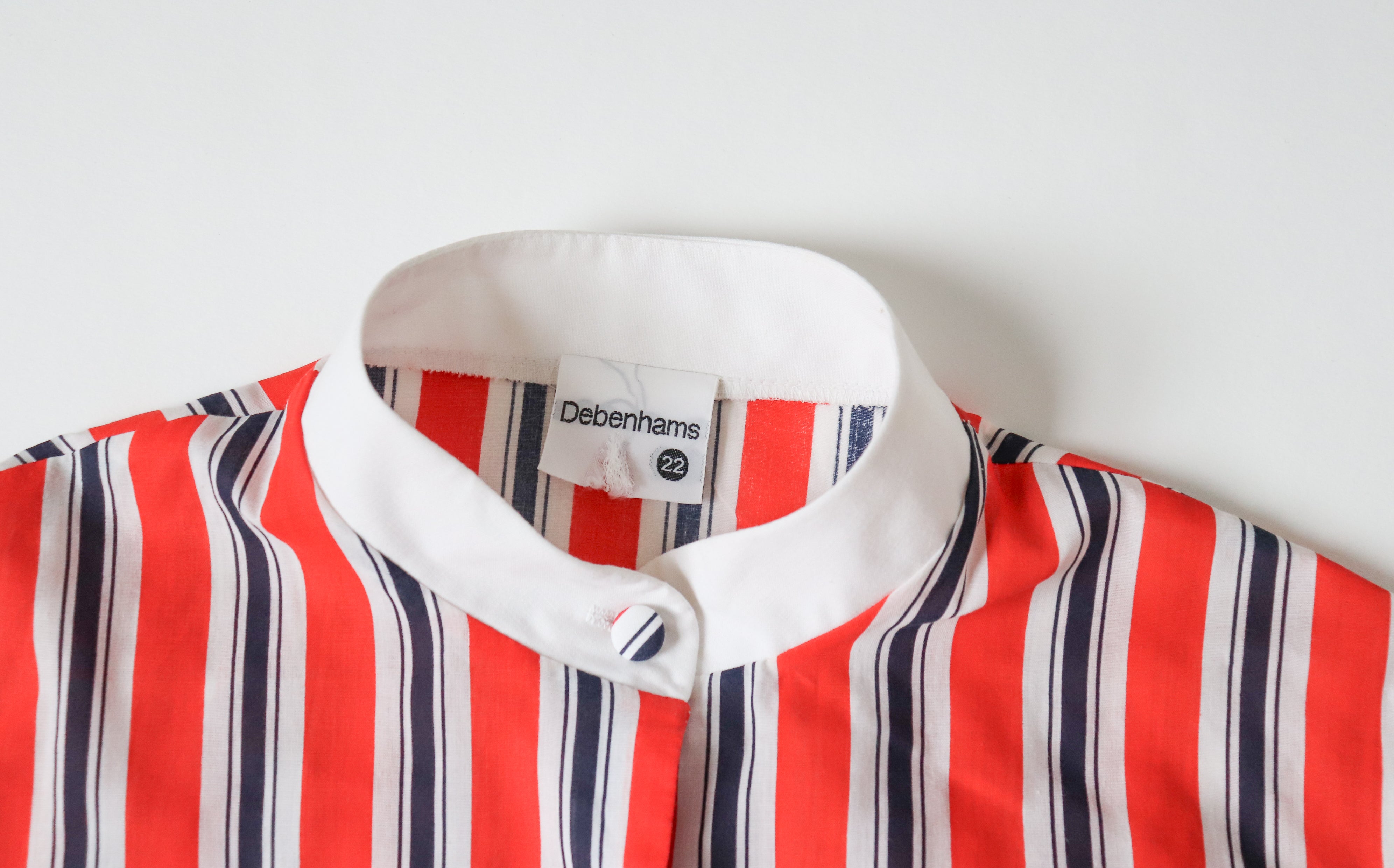 Debenhams Striped Shirt - Vintage 1980s - Red / White/ Blue  - Fit L / UK 14