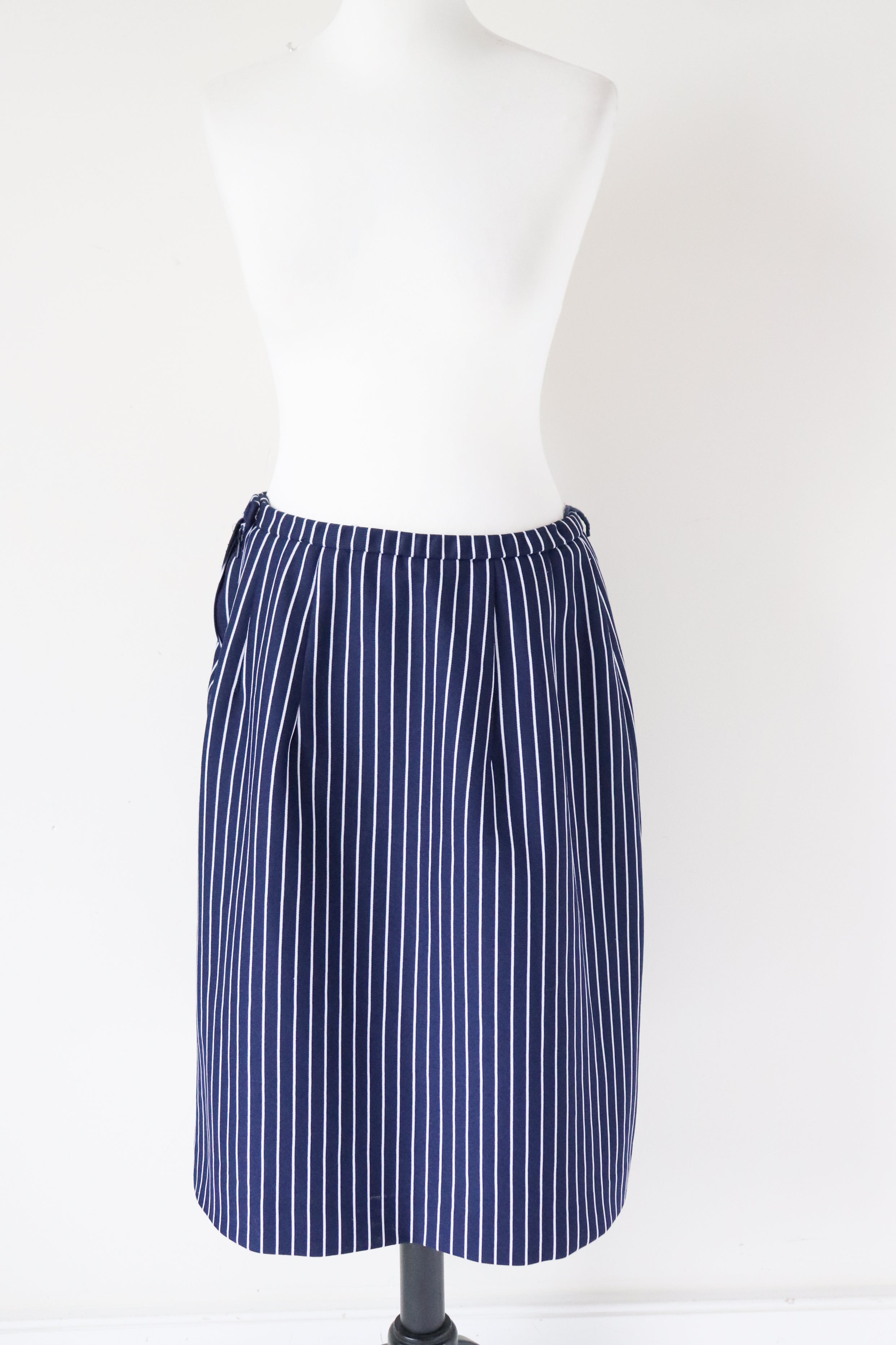 Vintage Skirt and Waistcoat Suit  - 1960s Blue Nautical Striped - Fit L / UK 14