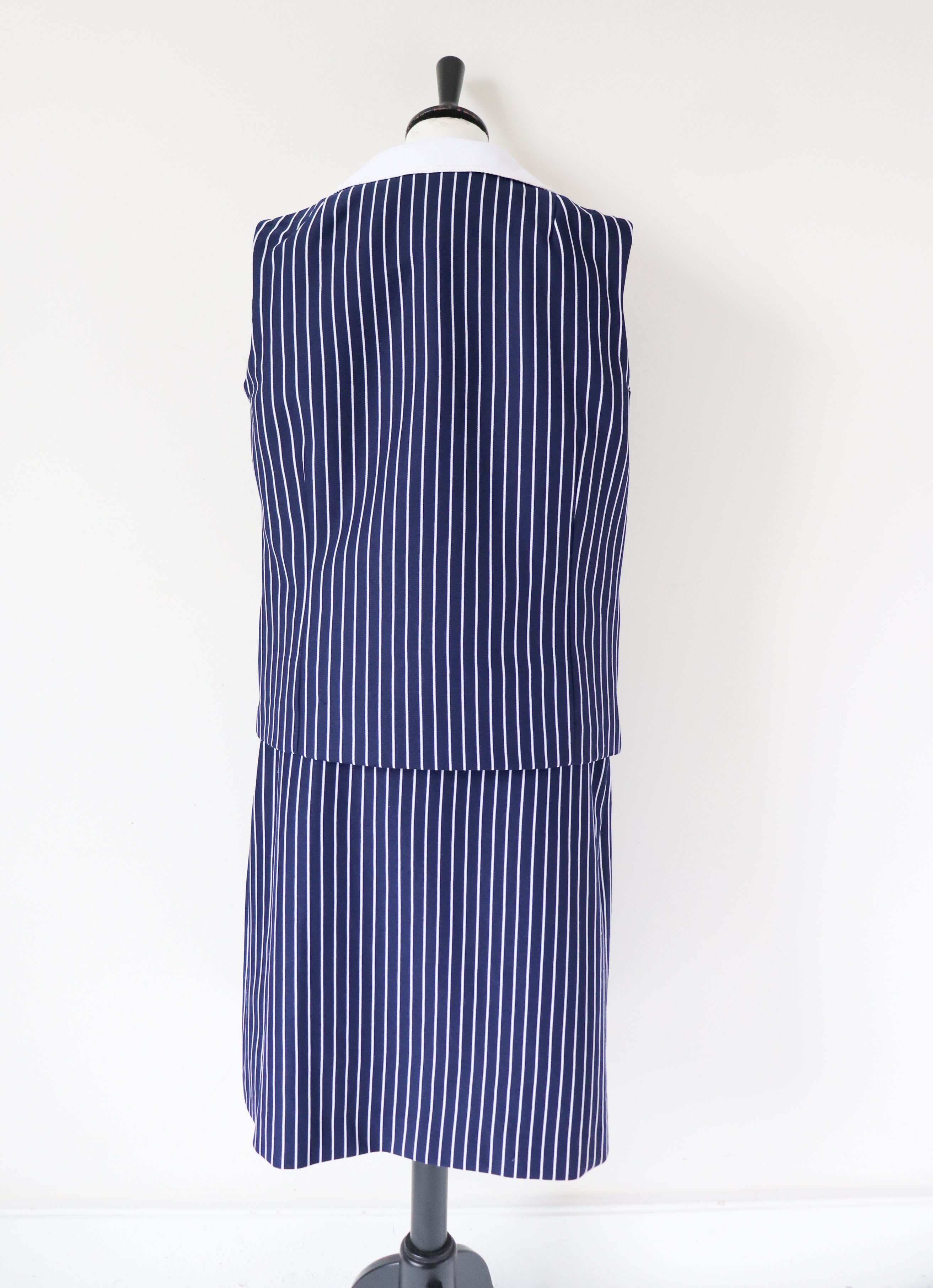 Vintage Skirt and Waistcoat Suit  - 1960s Blue Nautical Striped - Fit L / UK 14