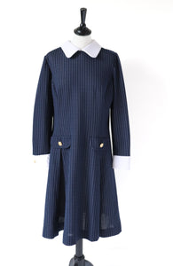 1960s Vintage Blue Pinstripe Dress - Mary Quant Style - Fit M / L - UK 12 / 14