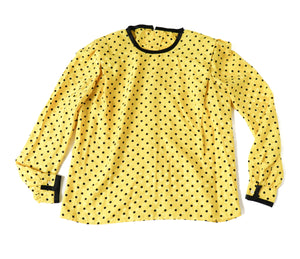 Yellow Spotted Vintage Silk Blouse - Long Sleeves - 1990s - UK 12 / 14