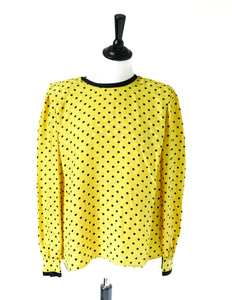 Yellow Spotted Vintage Silk Blouse - Long Sleeves - 1990s - UK 12 / 14