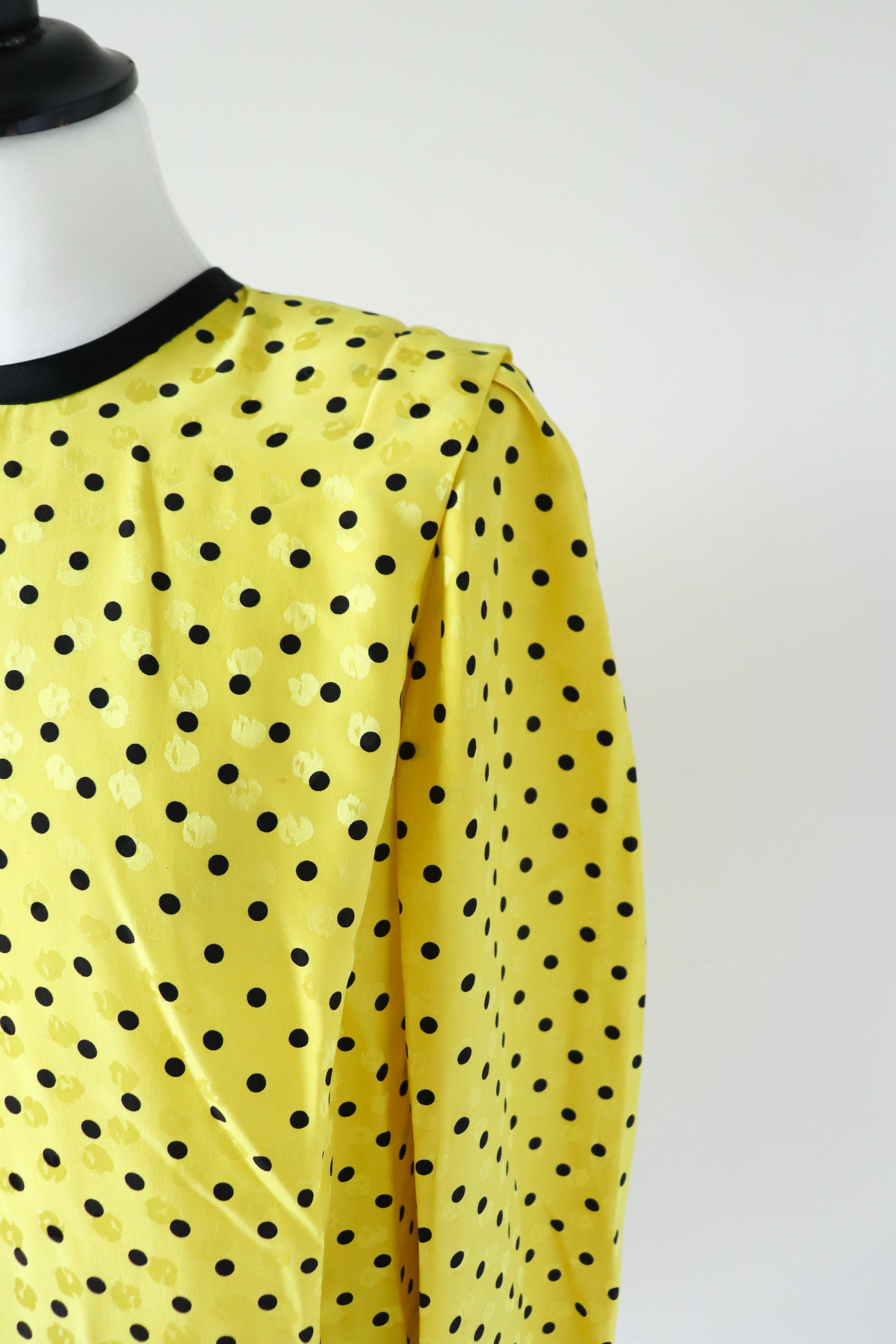Yellow Spotted Vintage Silk Blouse - Long Sleeves - 1990s - UK 12 / 14