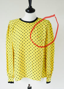 Yellow Spotted Vintage Silk Blouse - Long Sleeves - 1990s - UK 12 / 14