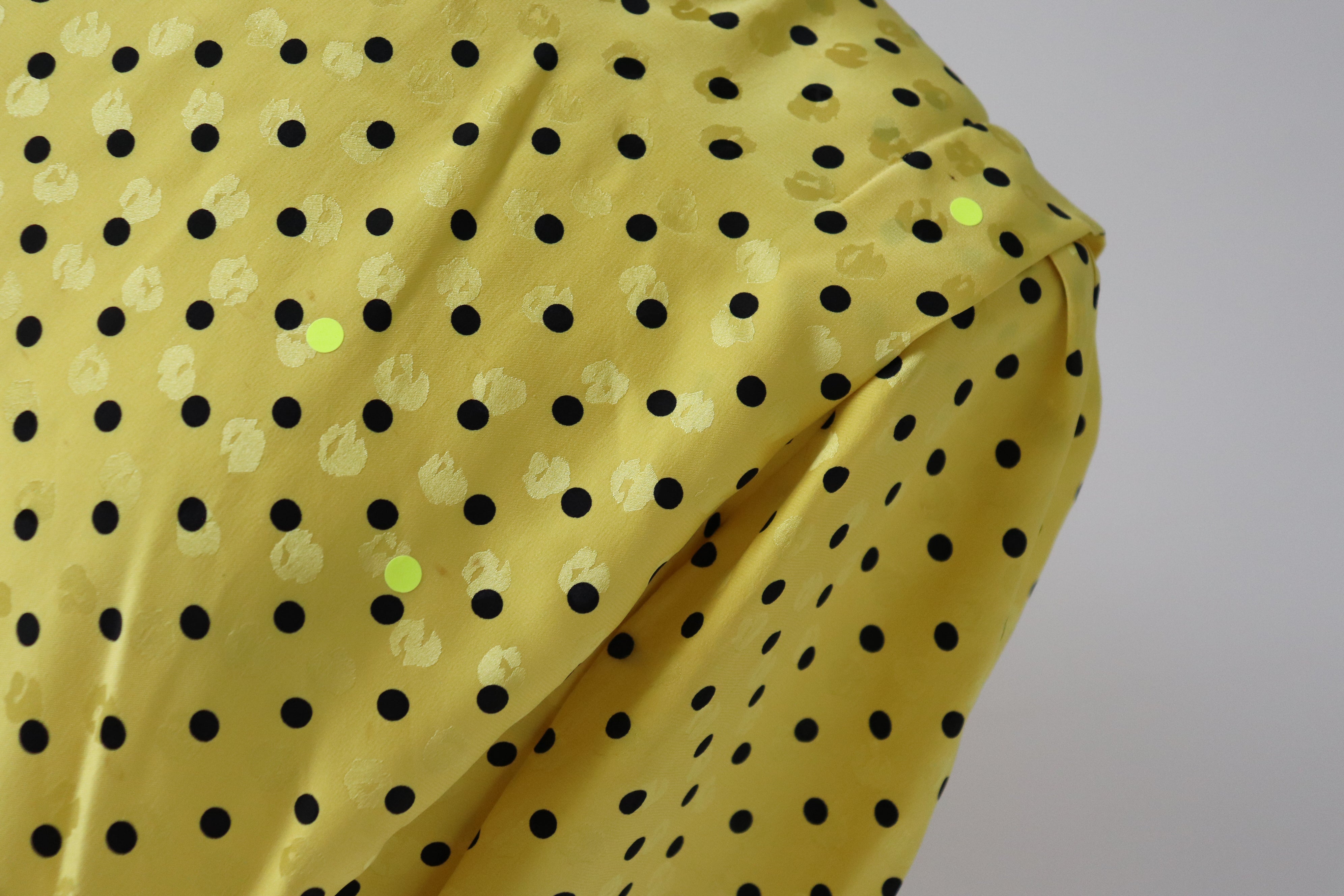 Yellow Spotted Vintage Silk Blouse - Long Sleeves - 1990s - UK 12 / 14