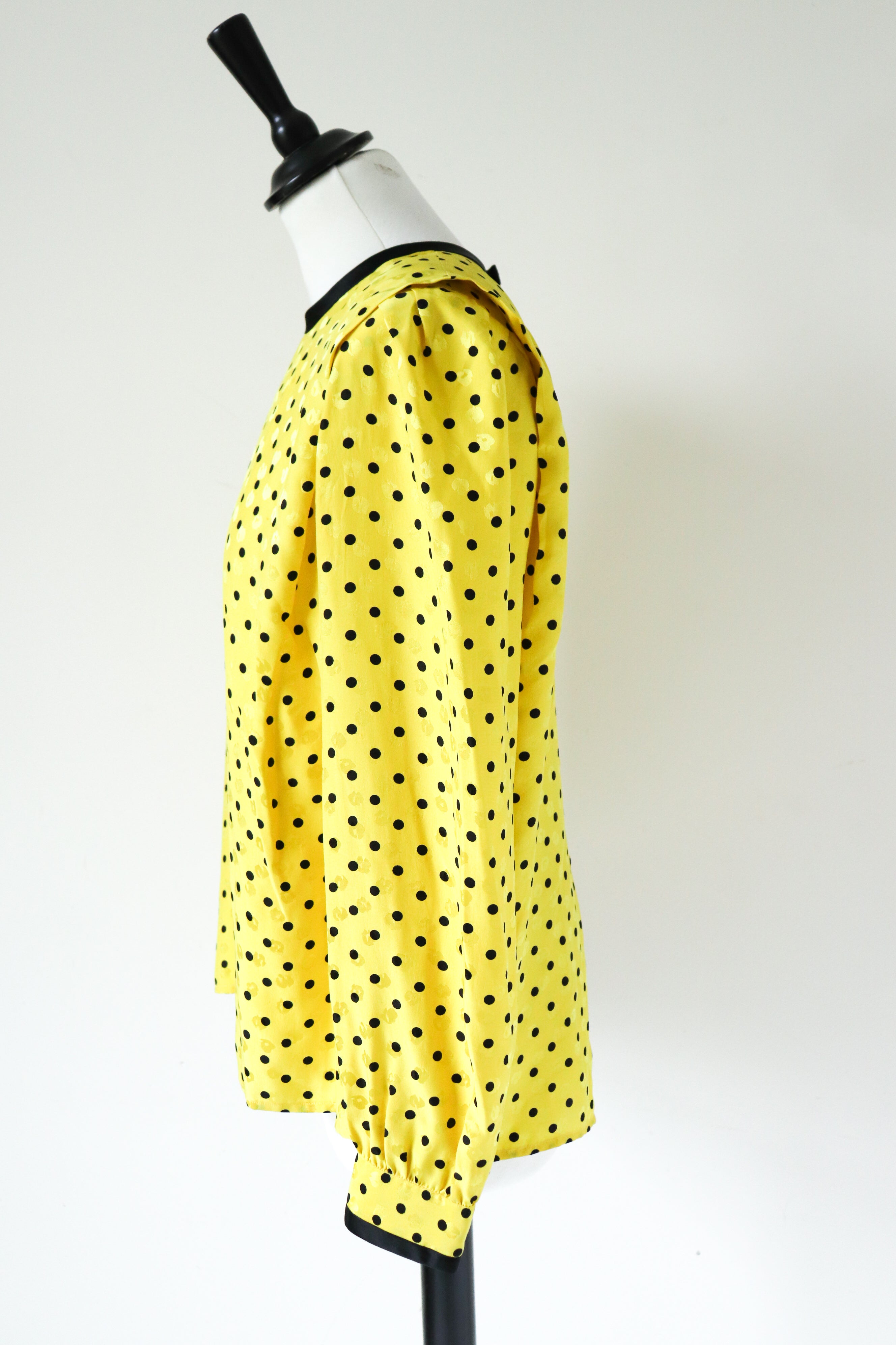 Yellow Spotted Vintage Silk Blouse - Long Sleeves - 1990s - UK 12 / 14