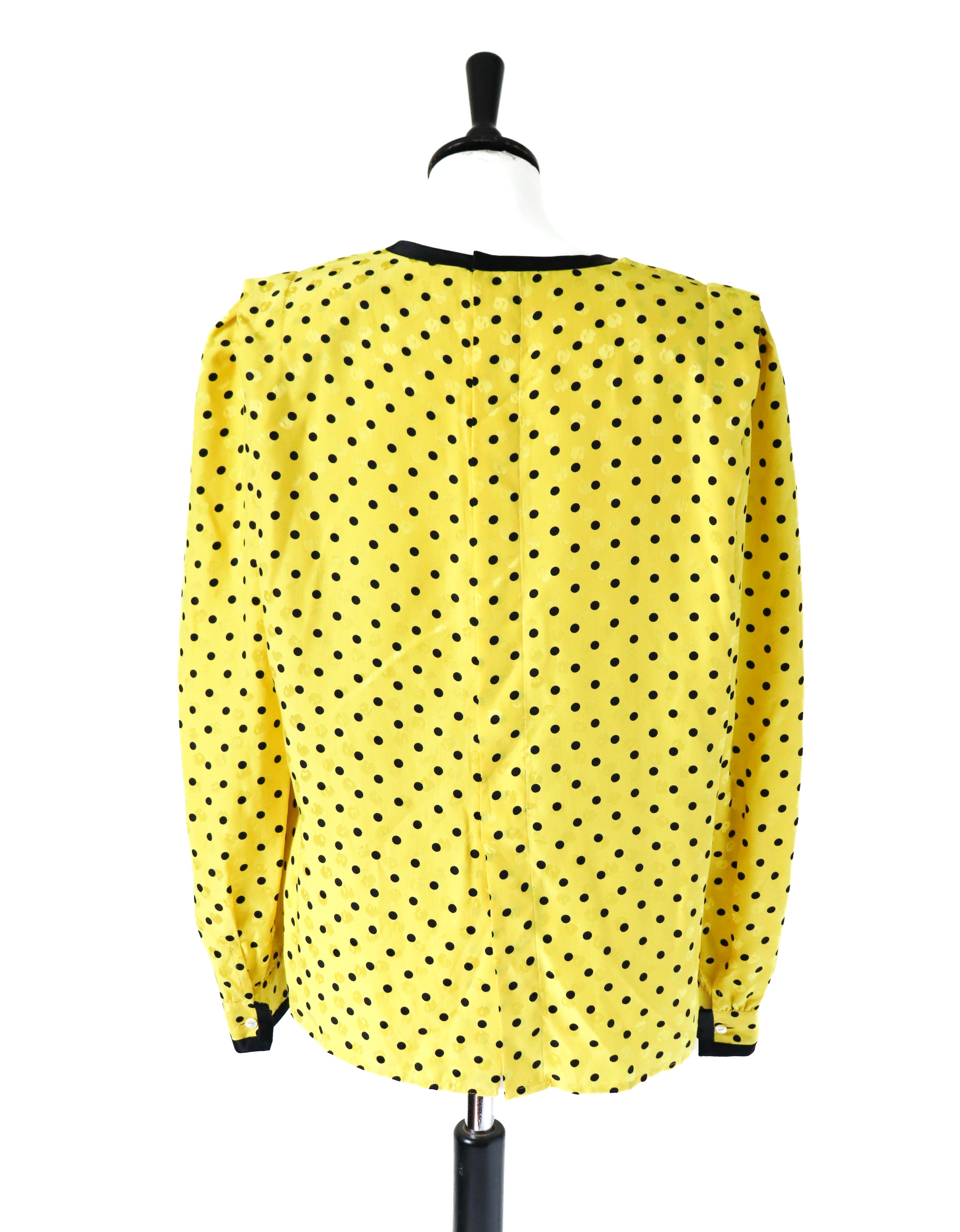 Yellow Spotted Vintage Silk Blouse - Long Sleeves - 1990s - UK 12 / 14
