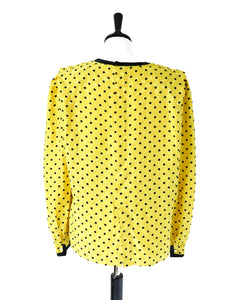 Yellow Spotted Vintage Silk Blouse - Long Sleeves - 1990s - UK 12 / 14