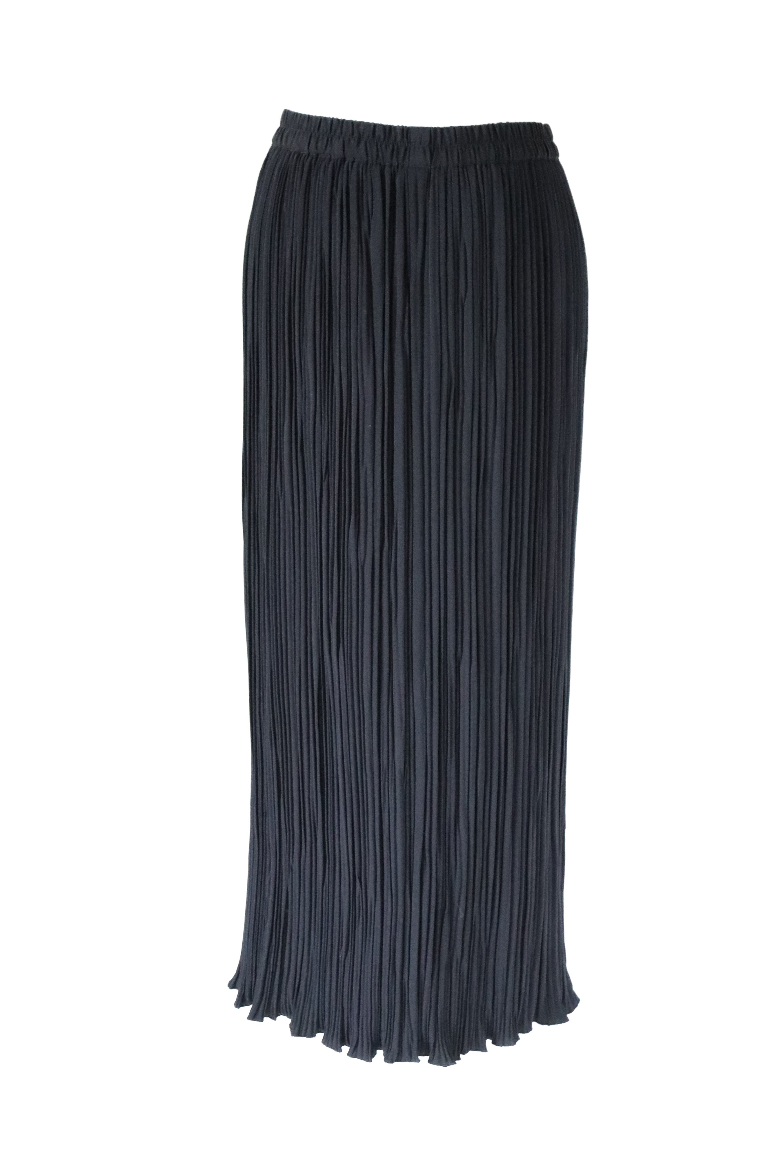 Pleated Black Midi Skirt - Polyester - Vintage 1990s - Upper Class - L / UK 14