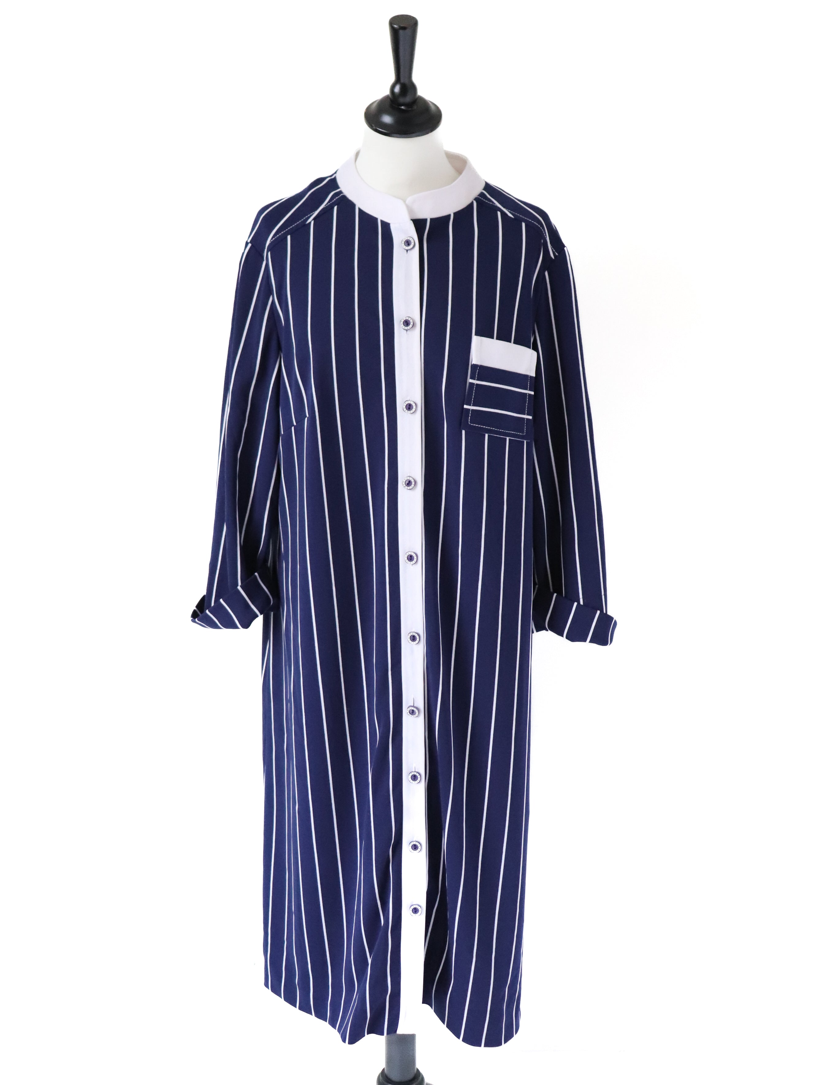 Berketerx Vintage Shirt  Dress - Blue / White Striped - Fit L / UK 14