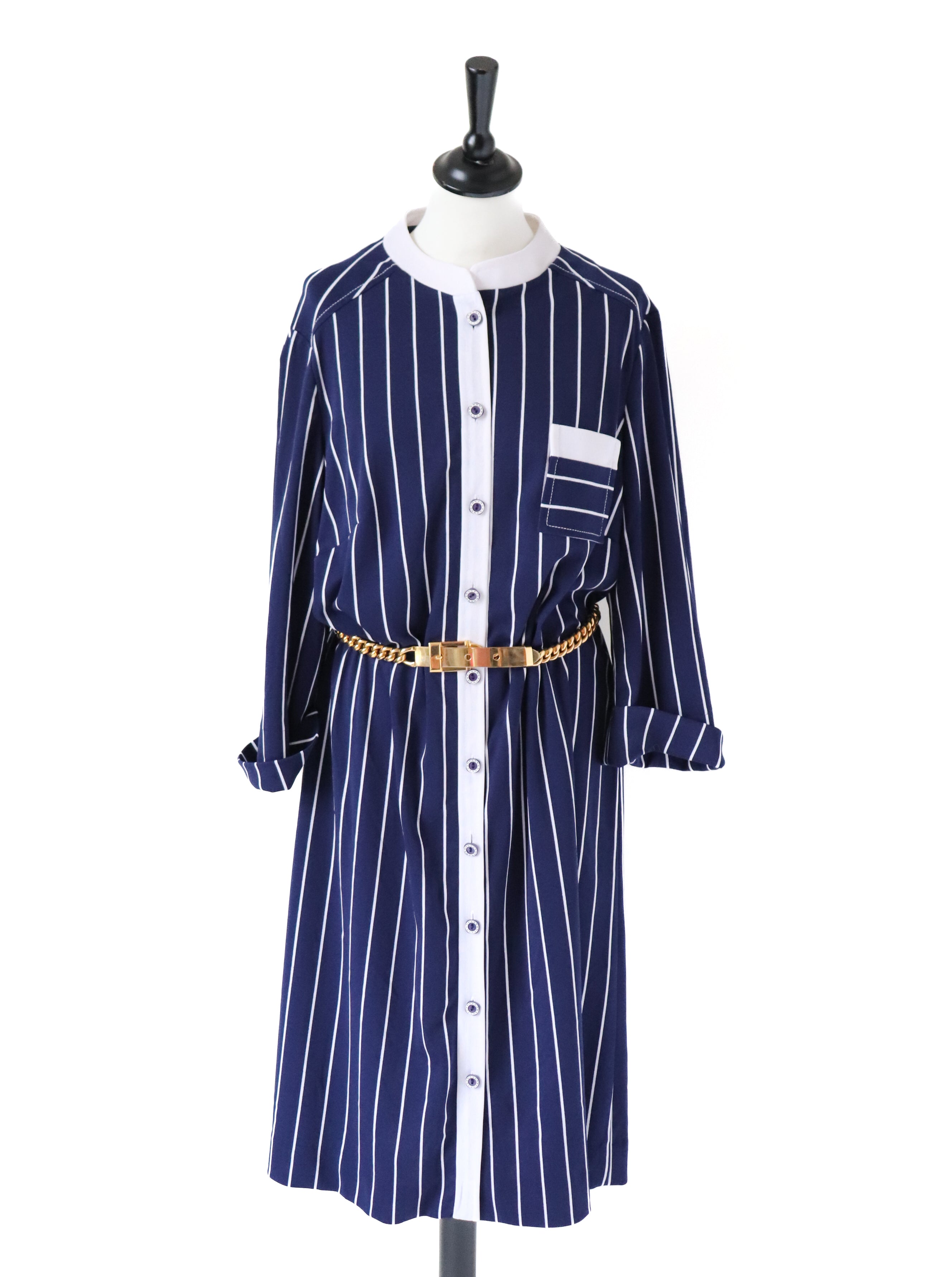 Berketerx Vintage Shirt  Dress - Blue / White Striped - Fit L / UK 14