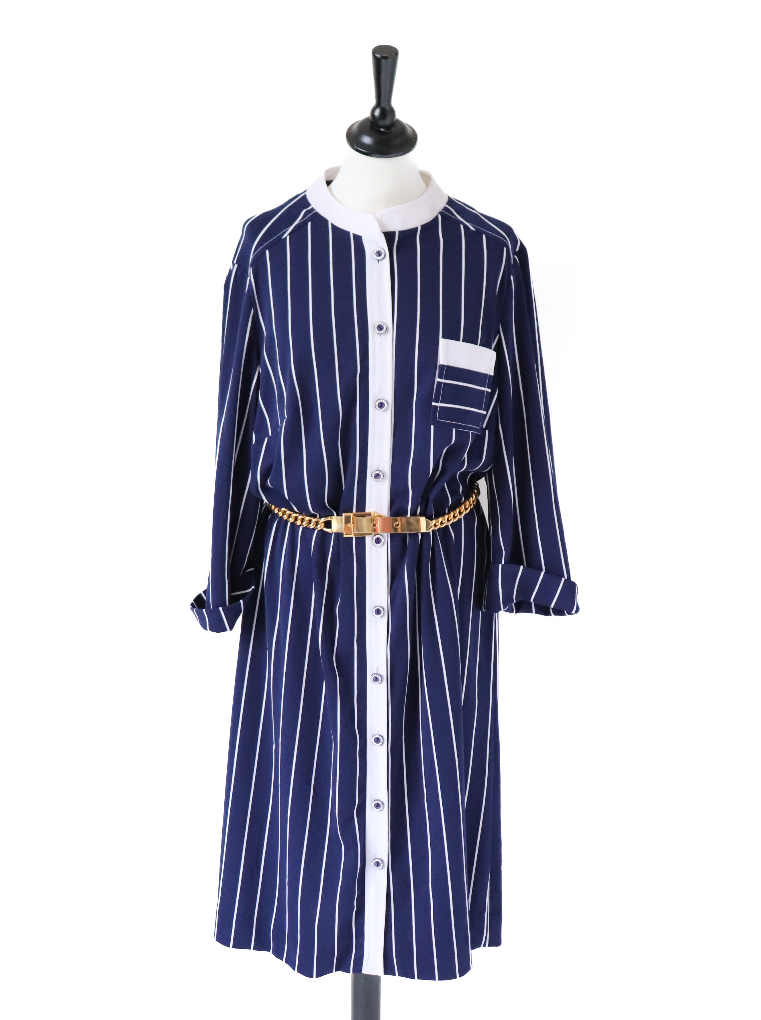 Berketex Vintage Shirt  Dress - Blue / White Striped - Fit L / UK 14