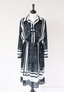 Black Vintage Dress - Elastic Waist - 1980s -  Fit  M / L - UK 12 / 14